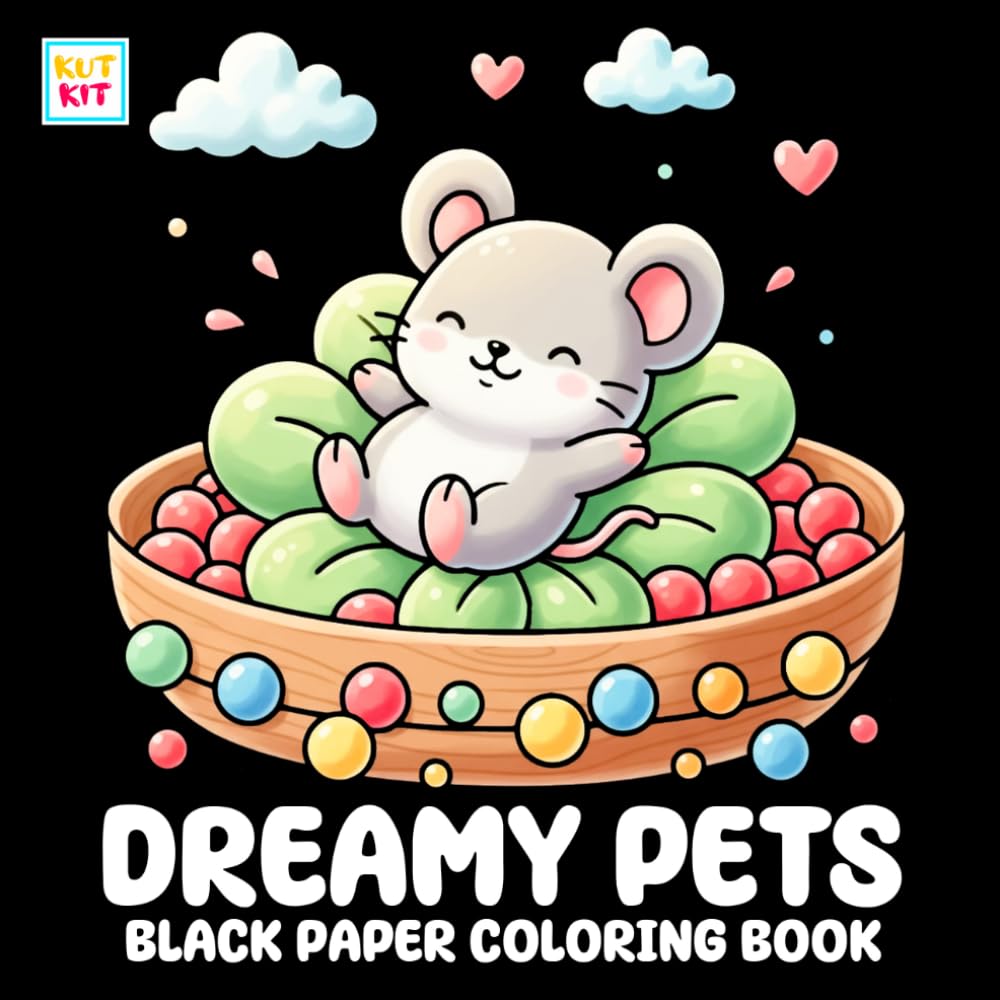 Dreamy Pets Black Paper Coloring Book: Cute Animal Scenes, Simple Designs, High Contrast Art