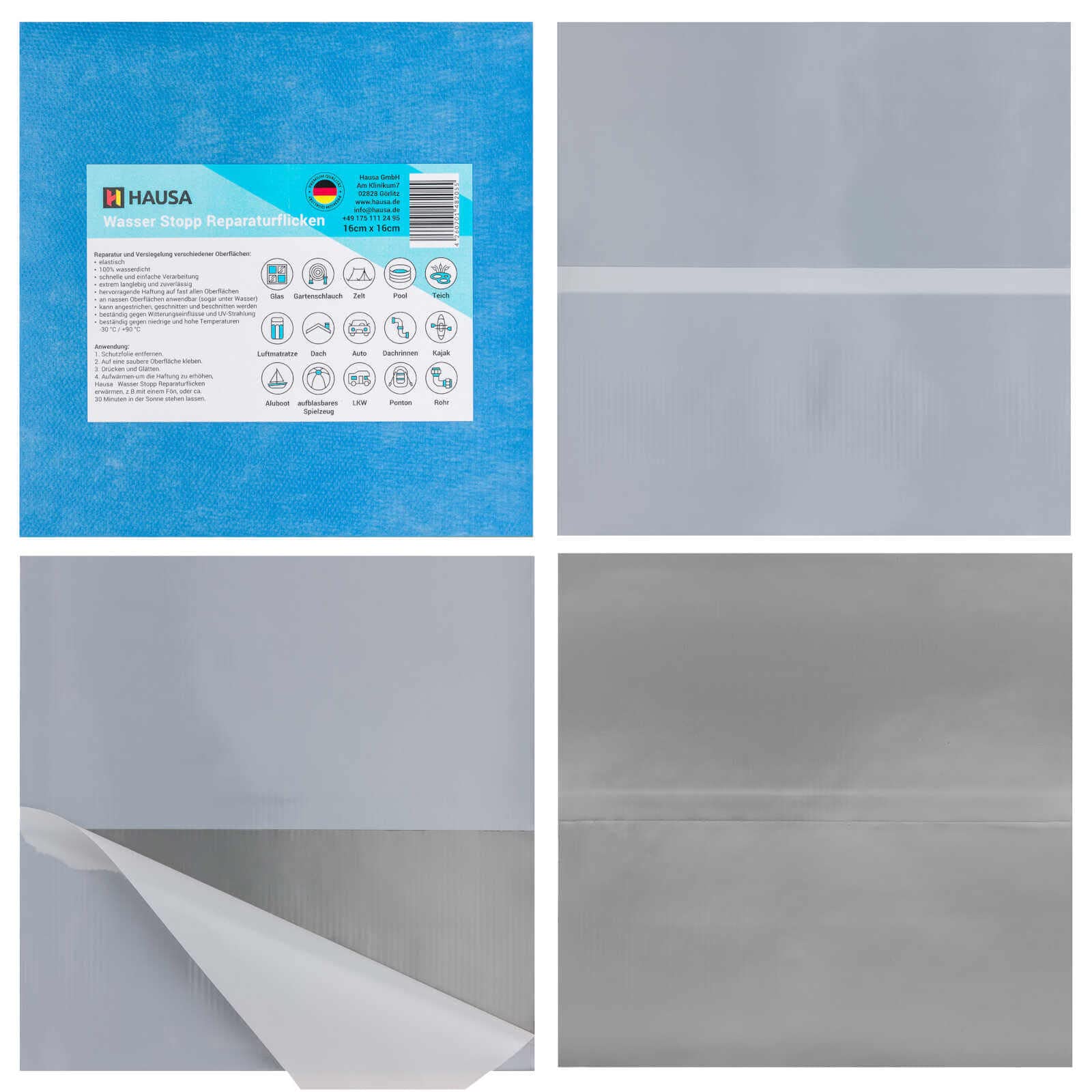 Hausa Pool Reparatur Wasser Stopp Reparaturflicken 16x16cm Selbstklebender Flicken selbstverschweißendes Dichtungspflaster für alle Oberflächen zum Abdichten, Reparieren, auch unter Wasser 10 Stück