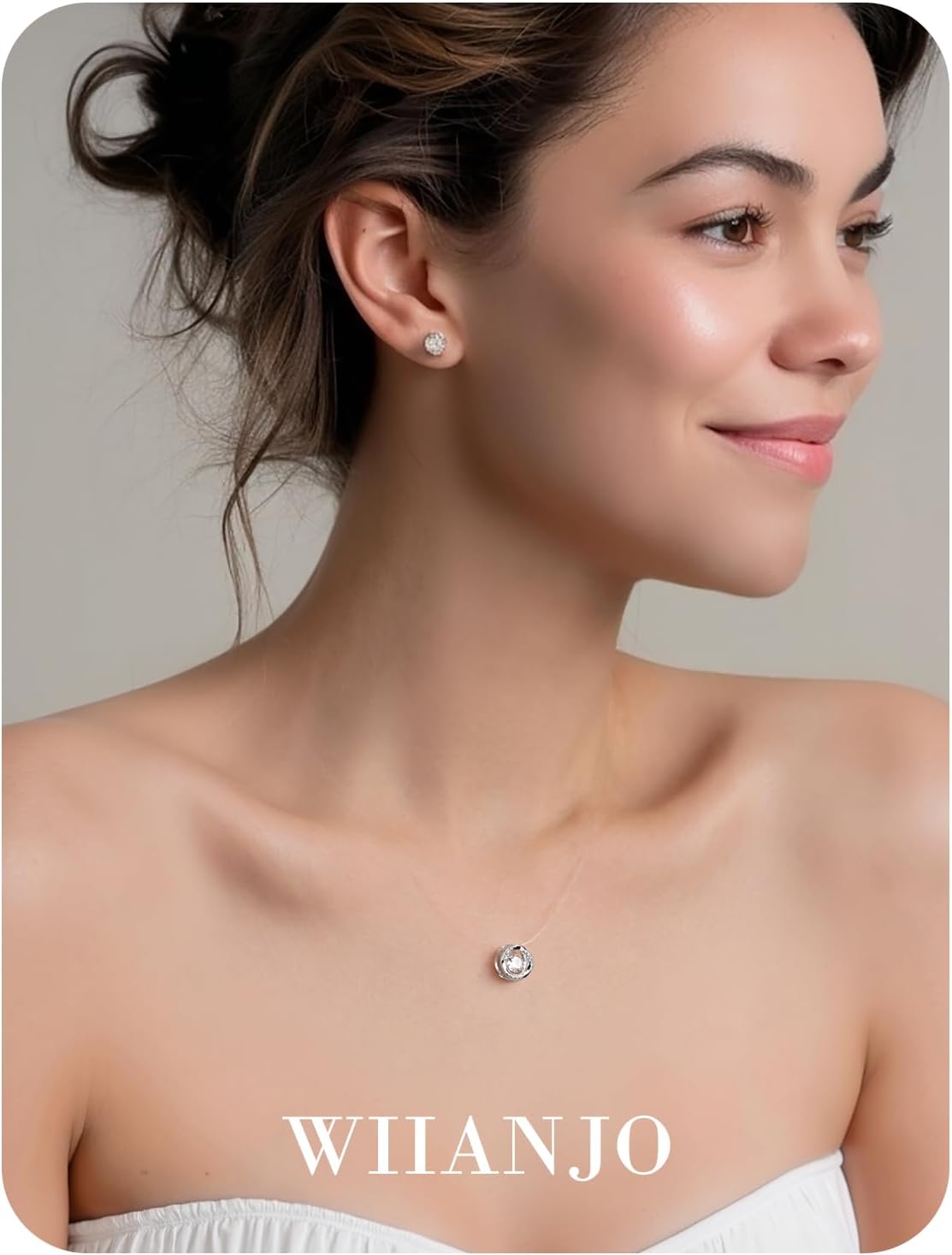 Teardrop 925 Silver CZ Floating Pendant Necklace 16 Inch Cubic Zirconia Invisible Necklace, Hypoallergenic, Jewelry Gifts for Women Anniversary Birthday