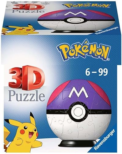 Ravensburger Rompecabezas 3D 11564 - Bola de rompecabezas Pokémon Pokéballs - Master Ball - ES Master Ball - 54 piezas - para fanáticos de Pokémon a