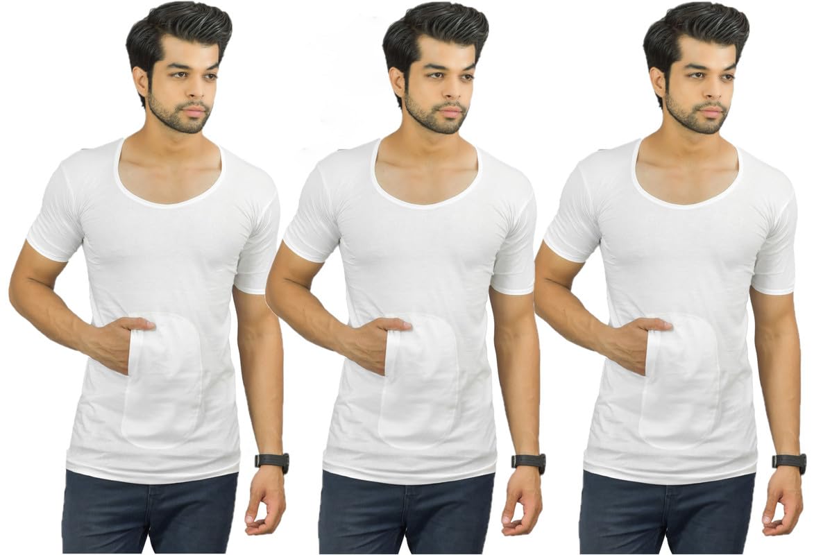 underloop White Combed Cotton Fabric Sleeves Pocket Vest for Men(Pack of 3)-picture-42