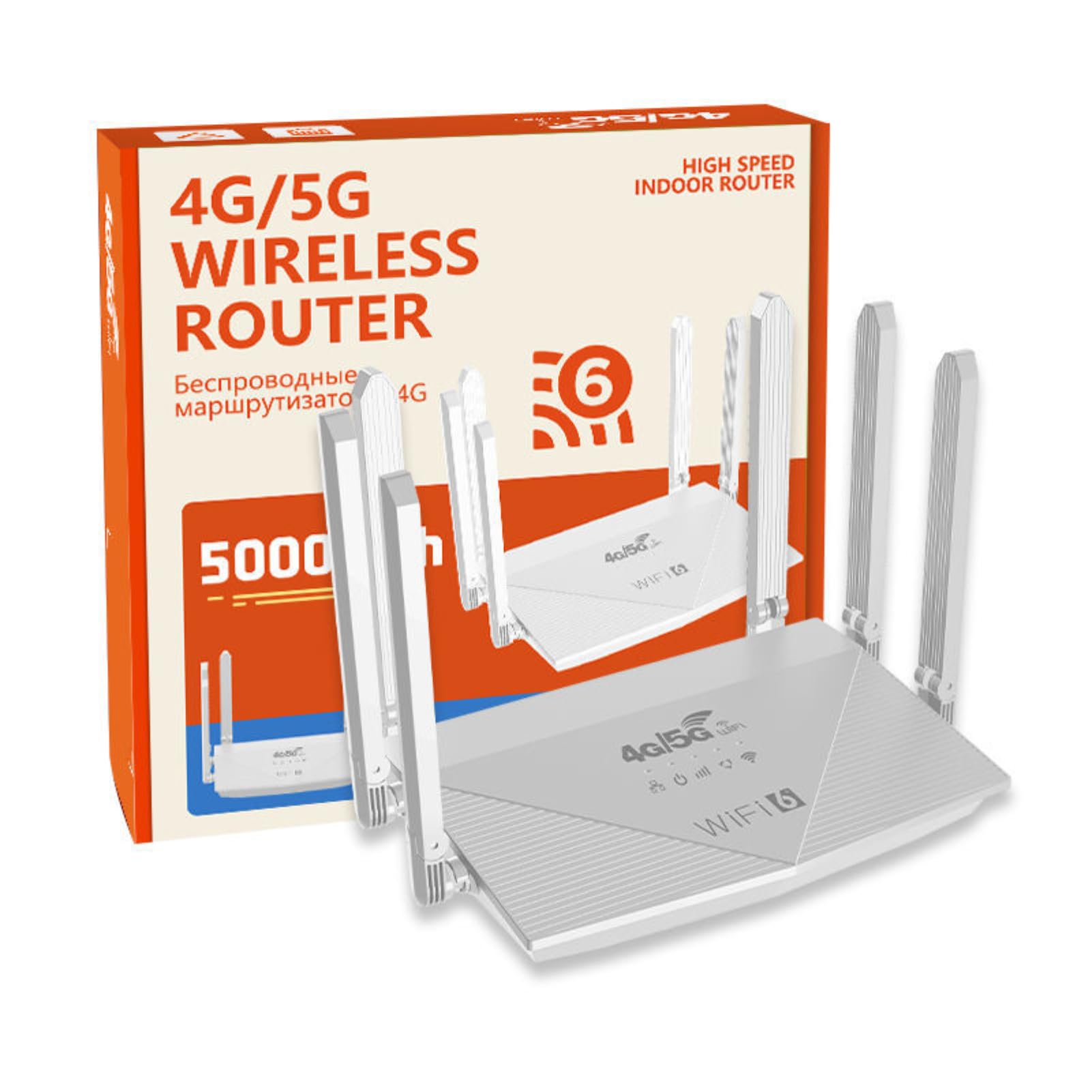 Sxhlseller Router WiFi 6 a Doppio Banda con 6 Antenne, 4G 5G CPE LTE 300 Mbps con SIM Slug, Router WiFi 6 per Giochi e Streaming, Plug and Play per Casa e Viaggi