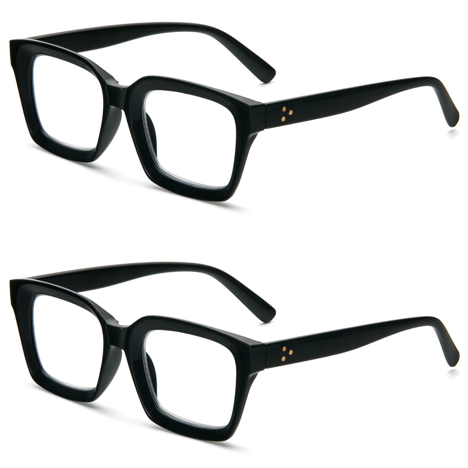 MMOWW2-Pack Oversized Reading Glasses for Women - Anti Blue Light Glasses with Square Frame (Black, 3.0)