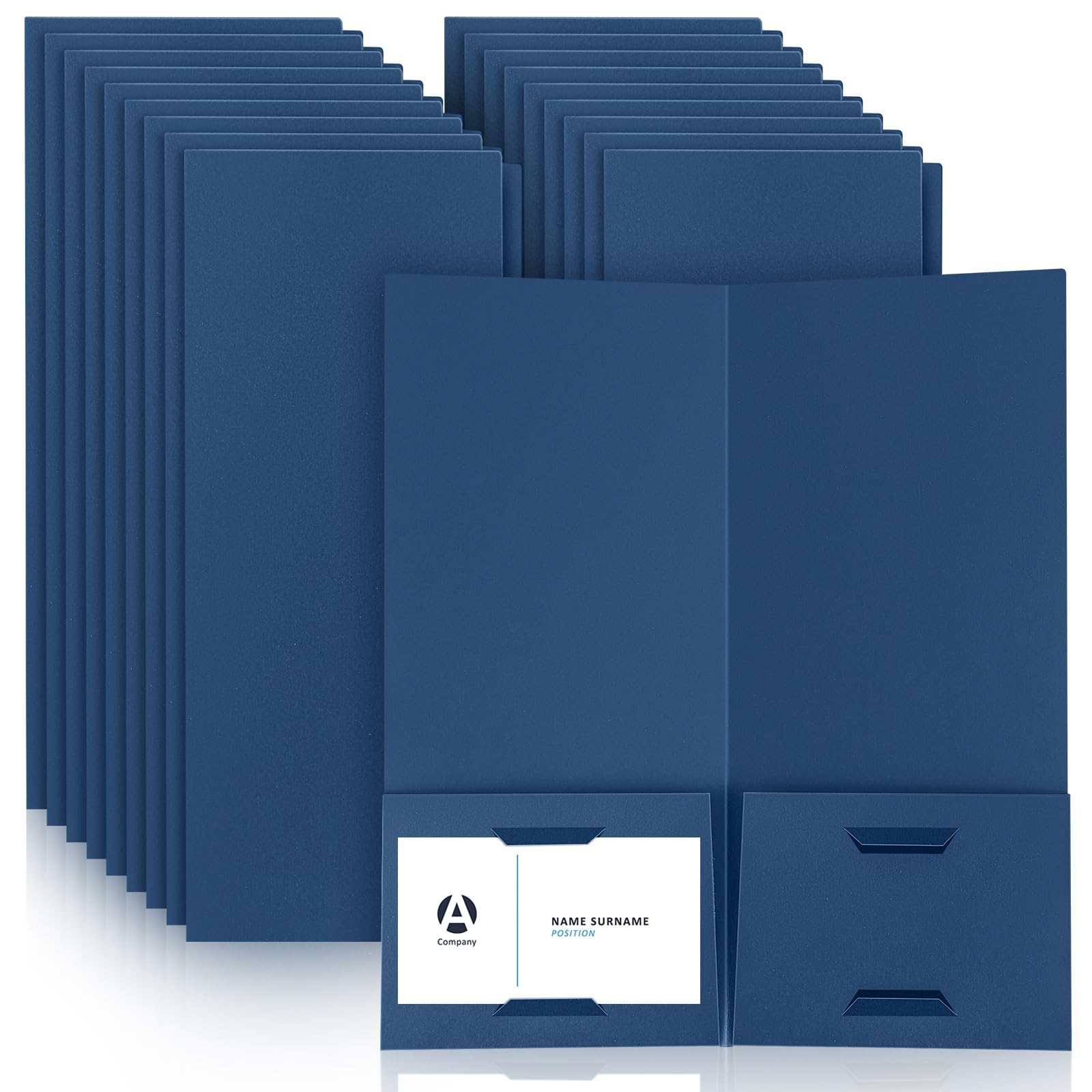 Henoyso Mini-Präsentationsmappen, 2 Taschen, 10,2 x 22,9 cm, mit zwei Visitenkartenhaltern, ideal für Gäste, Willkommenskunden-Informationen, Bestätigung, Quittungsorganisation, Marineblau, 50 Stück