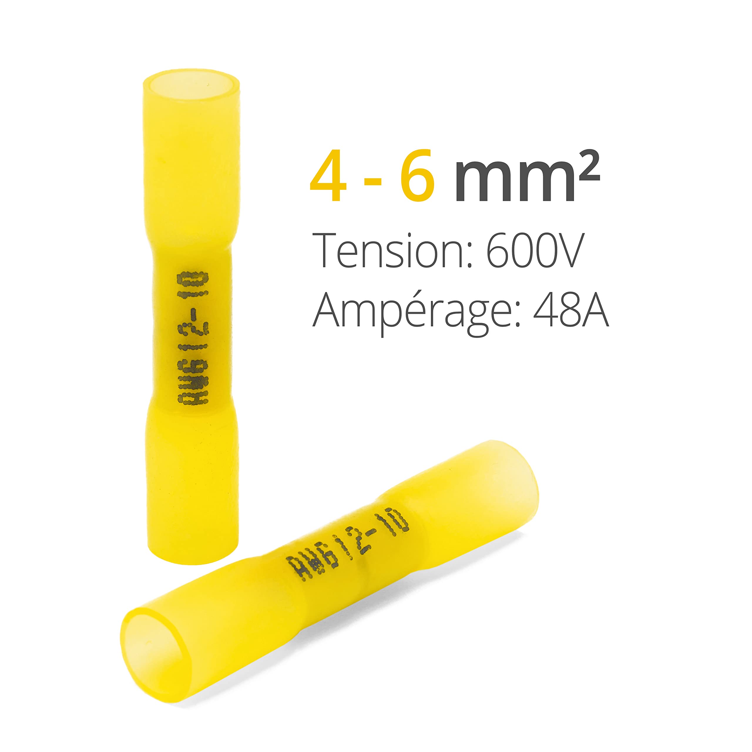 Wirefy 50 Pièces Cosses a Sertir Thermorétractables Bout à Bout - Cosses Électriques Isolés pour Cable sans Soudure - 4-6 mm²