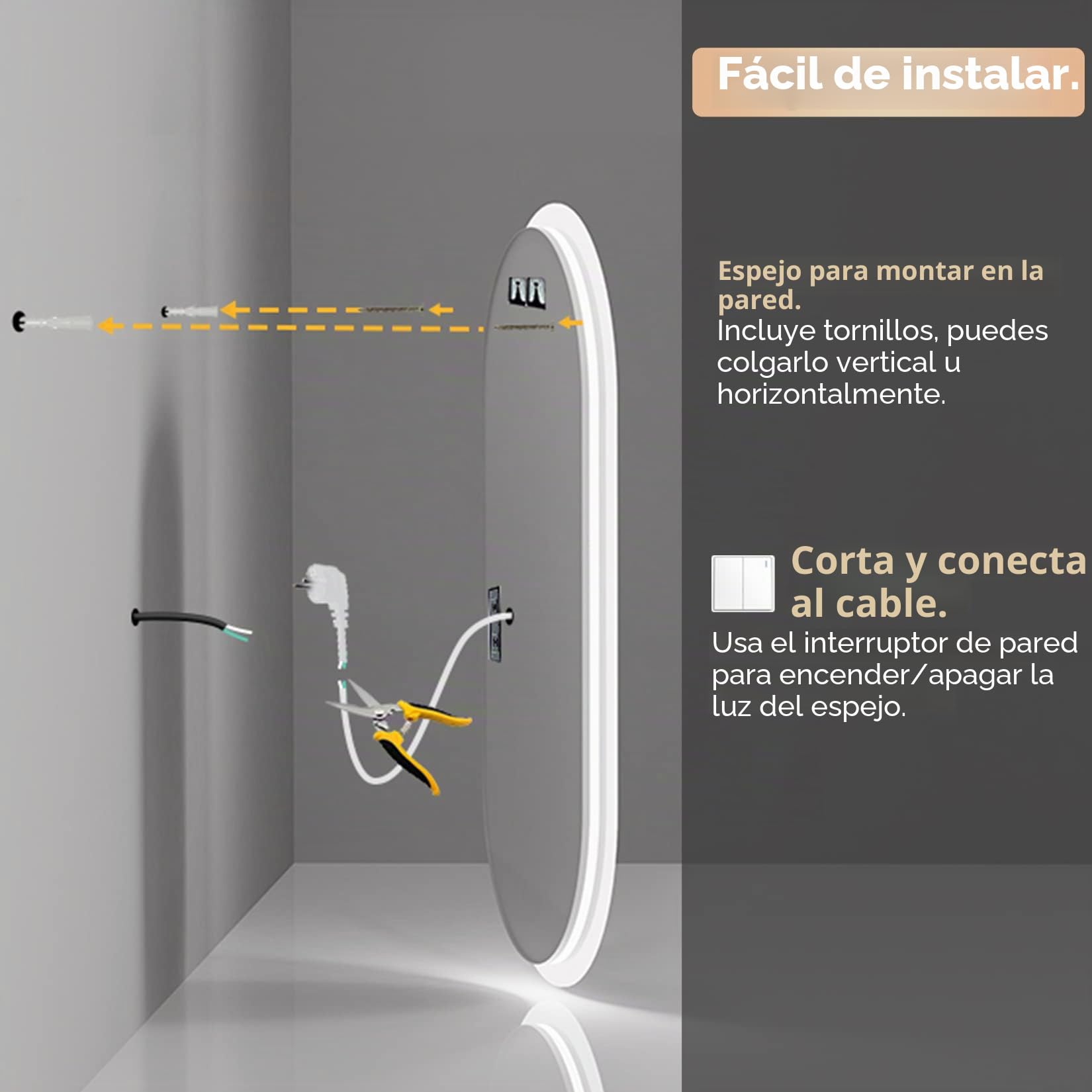 LUVODI Espejo Baño con Luz Led Ovalado 80 x 50 cm Espejos de Baño Antivaho con Luz Retroiluminado Regulable Espejo Moderno Inteligente con Interruptor Tactil y Enchufe para Recibidor vestidor
