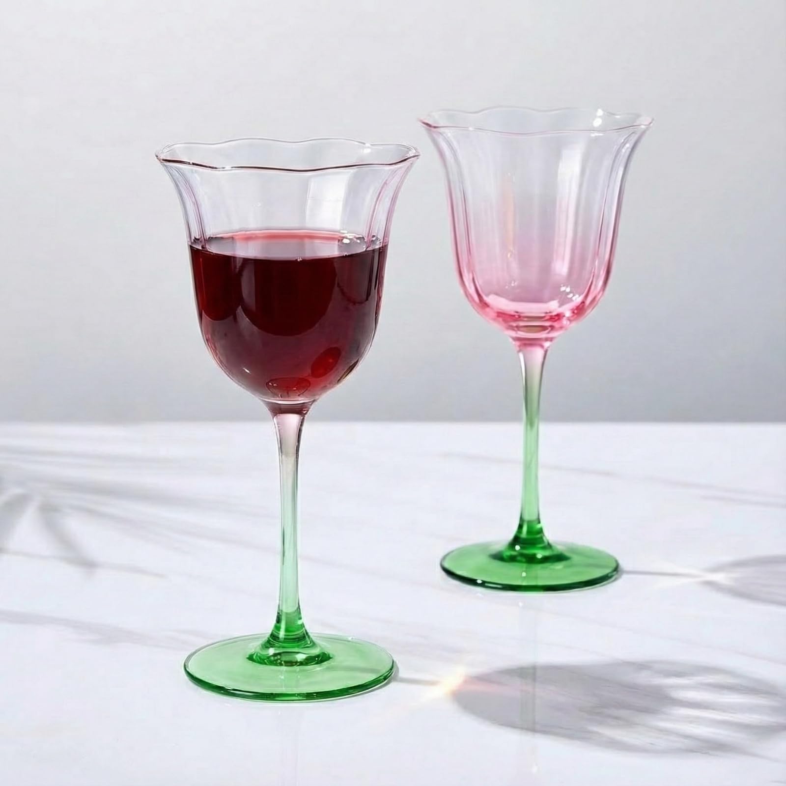 Amazon.com | Khen Blossom Pink Tulip Wine Glasses Set of 2, Hand