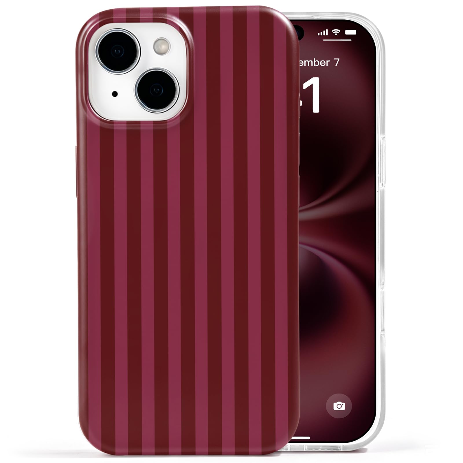Aurorastar for iPhone 13/14 Cute Burgundy Striped Soft Phone Case