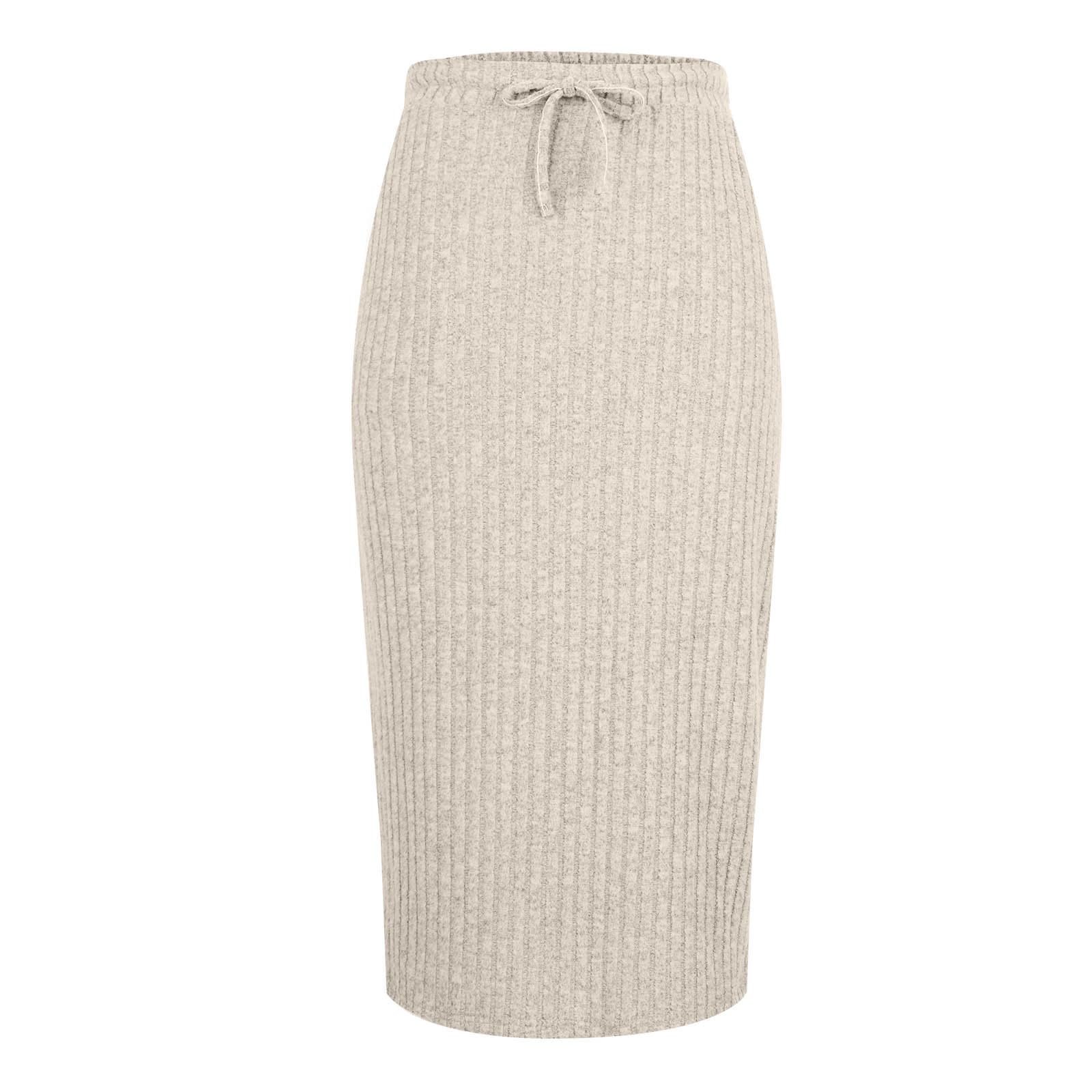 Stripe Maxi Skirts for Womens Ankle Length Bodycon Casual Long Skirt Fashion High Waisted Strap Knit Maxi Skirts Khaki