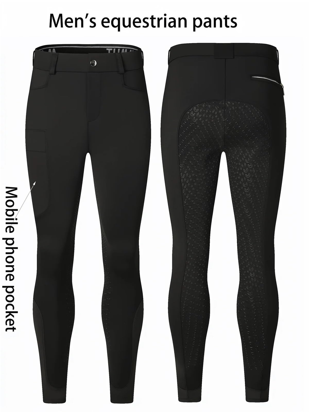 Pantalones Montar a Caballo Mujer Pantalones ecuestres Profesionales for Hombre, de Silicona, elásticos y Secado rápido(Black,XXL)