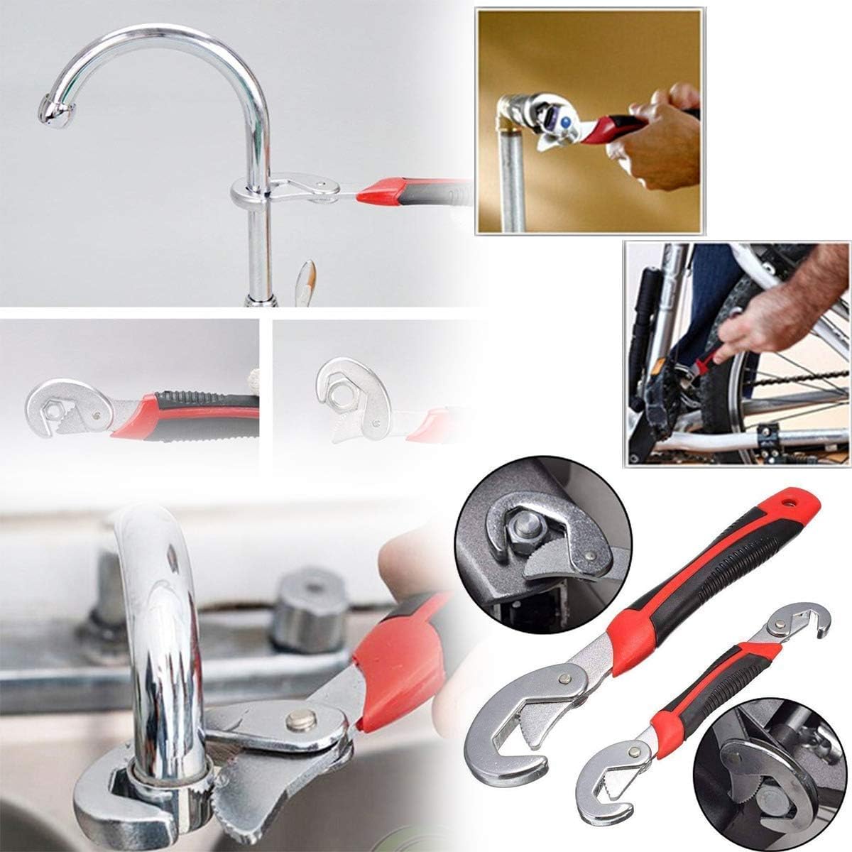 Cheet enterprise Stainless Steel Snap N Grip Grip Tools Set of 2 Universal Open-end Wrench 9-32 mm,Adjustable Combination Spanner Handle Tool Set,Quick Snap N Grip for Maintenance Repairs,Water Pipe 3