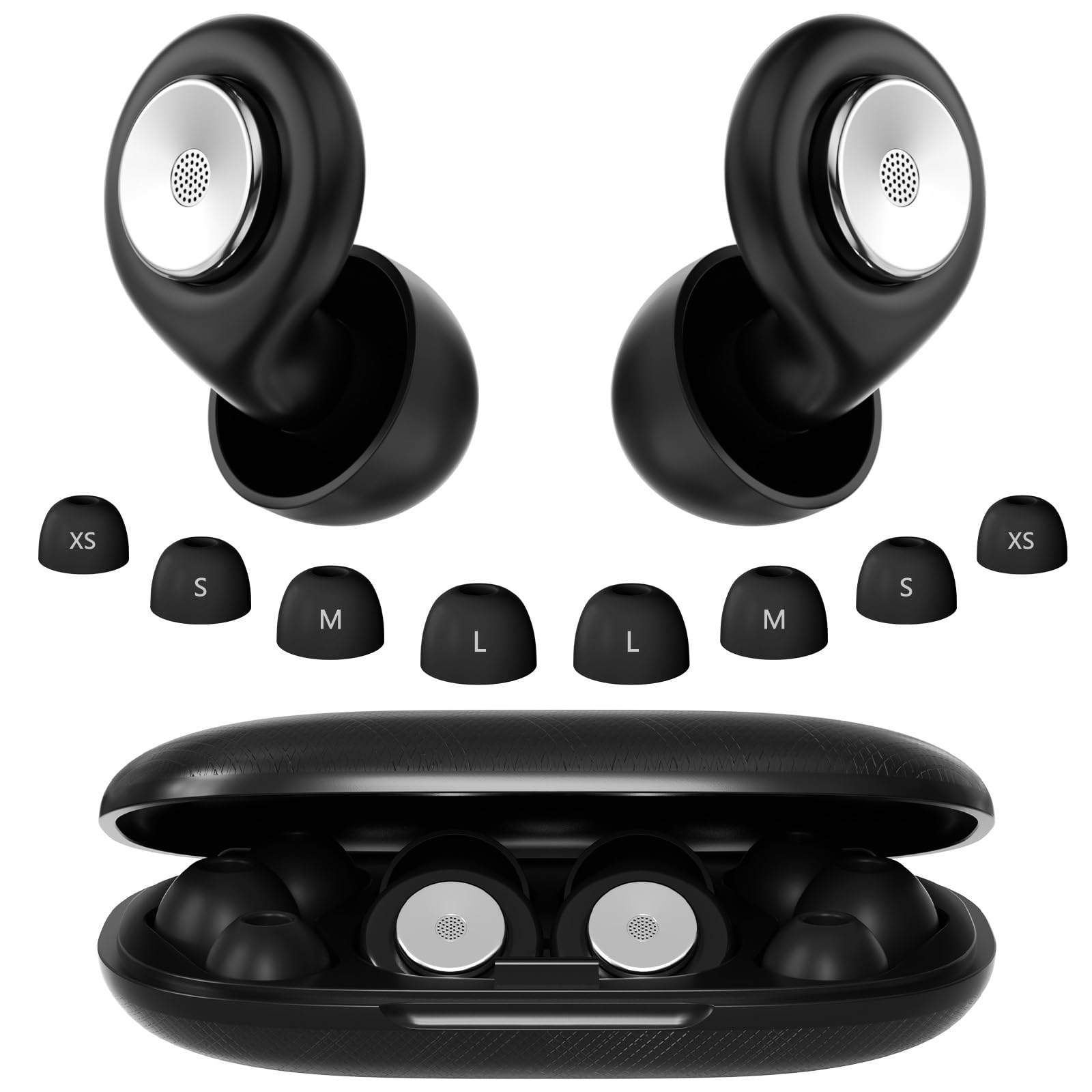 Bouchons d'Oreilles pour Dormir, 2026 Nouveau 45dB Réutilisables Réduisant le Bruit Pour Dormir, Boule Quies Protection auditive Bons pour Sommeil/Étude/Voyage/Concerts, 4 Tailles (XS/S/M/L) - Noir - 1