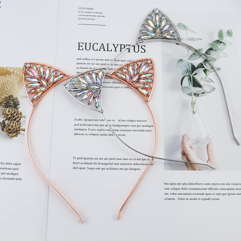 NODG 3 Pieces Crystal Cat Ears Headbands Rhinestone Cat Ear Tiaras for Women Gold Hair Hoop Women Girls Kids Party Decoration Headdress Cosplay Costume Head wear - Image 7