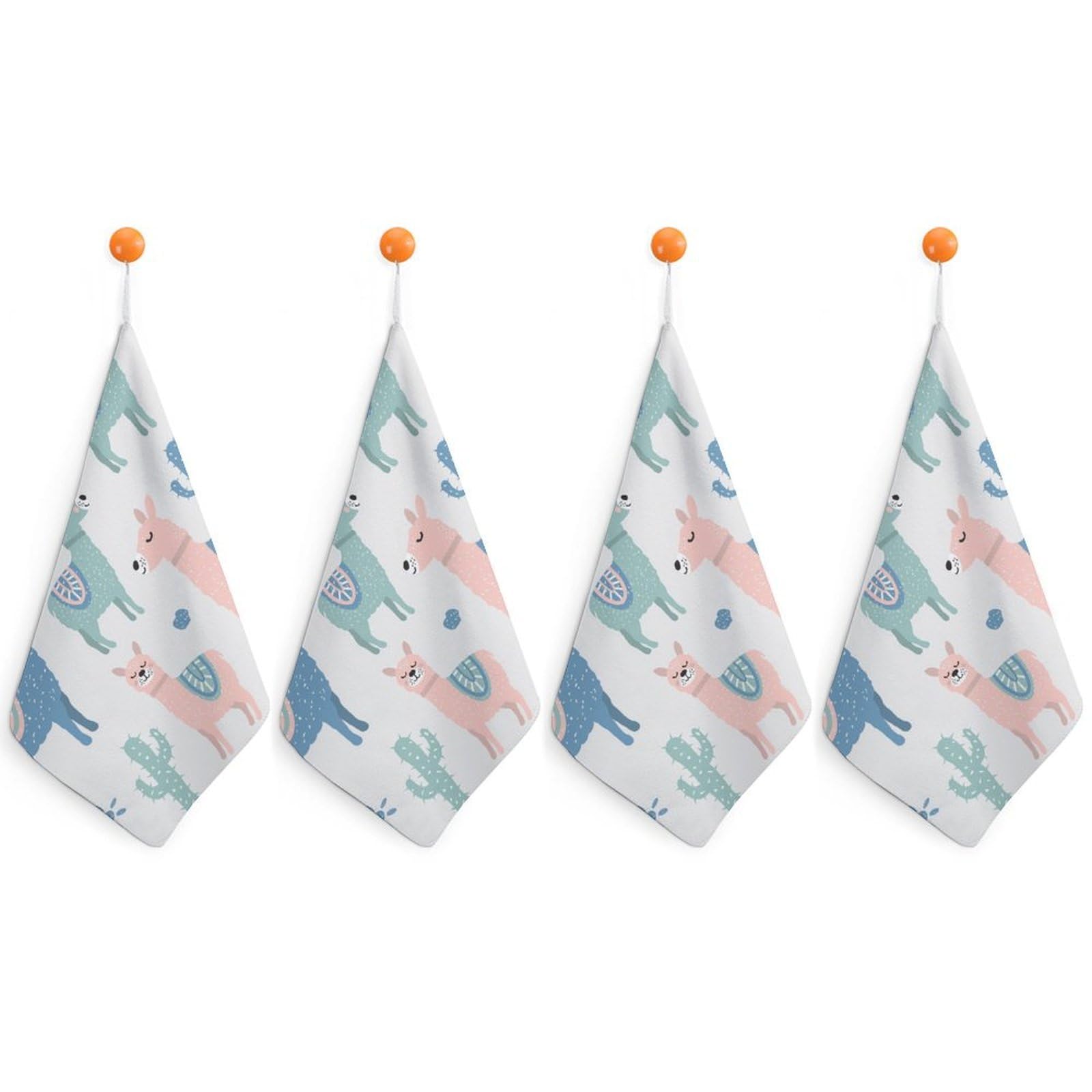 LEDFCVSU 4 Piece Hanging Hand Towels, Alpaca Cactus Small Dry Hand Towel for Kitchen Bathroom
