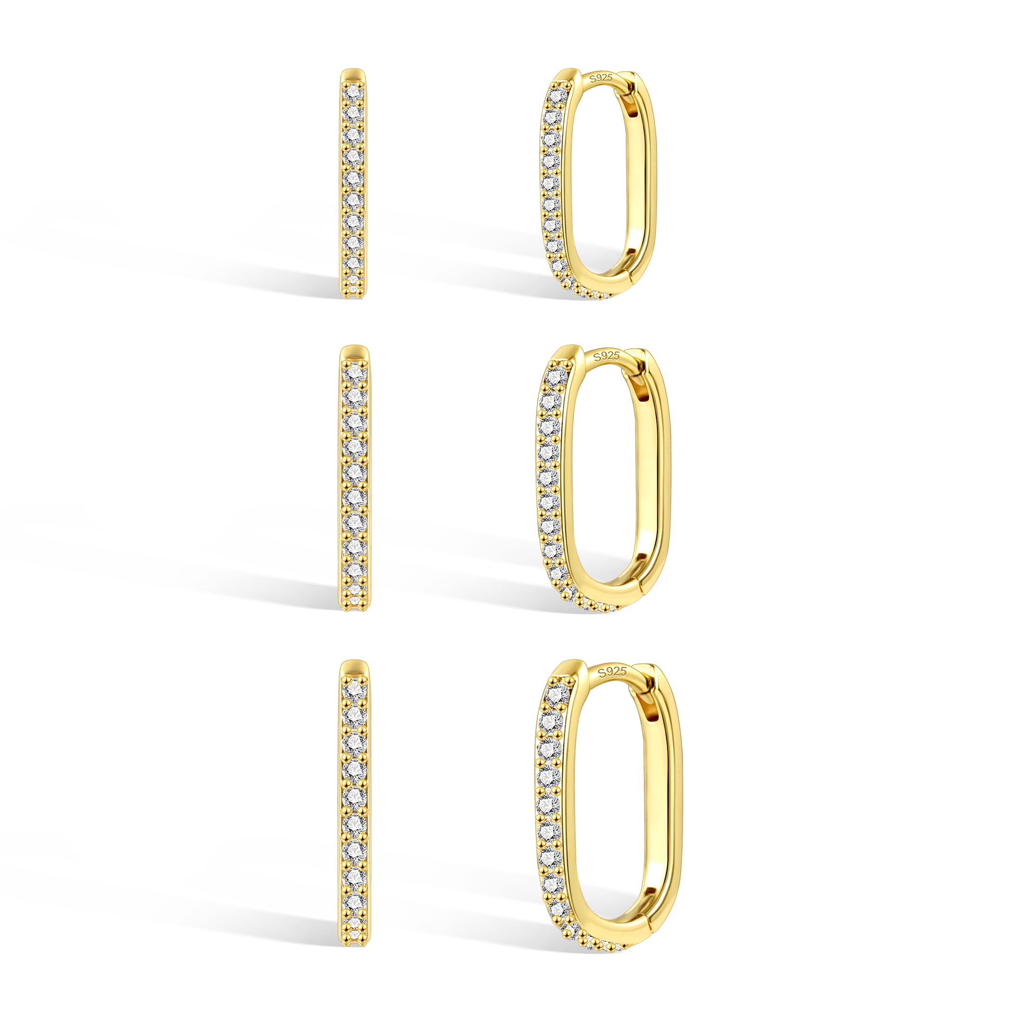 ALEXCRAFT 3Paar Creolen Gold Ohrringe Set, Damen 14 Karat vergoldet Schmuck Ohrringe Huggies Creolen Kleine Hypoallergen Ohrringe Silber 925 Schlafen Knorpel Kreolen Creolen Gold Kleine Damen Herren
