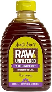 Aunt Sue’s Raw & Unfiltered USA Wildflower Honey, 32 Ounce (2 LB) From Local USA Beekeepers, Strained Pure Honey