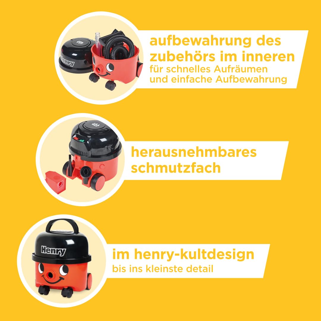 Casdon Henry & Hetty Spielzeug – Henry Staubsauger – Rotes Staubsauger-Spielzeug mit echter Saugfunktion und Zubehör – Kinder-Reinigungsset – für Kinder ab 3 Jahren