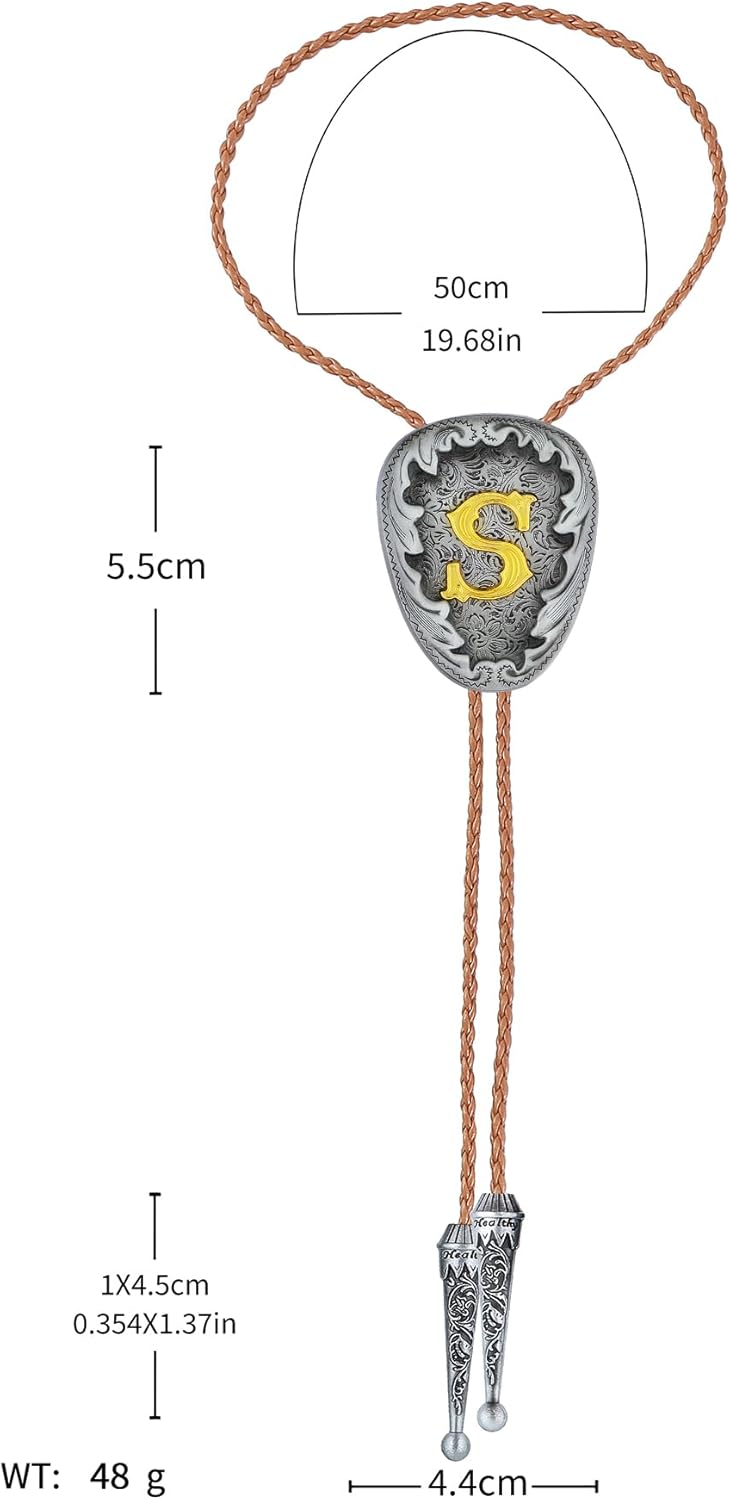 Bolo Tie for Men Women, Initial Letter A-Z Western Cowboy Ties Leather Necktie, Western Cowboy Accessories - Image 6