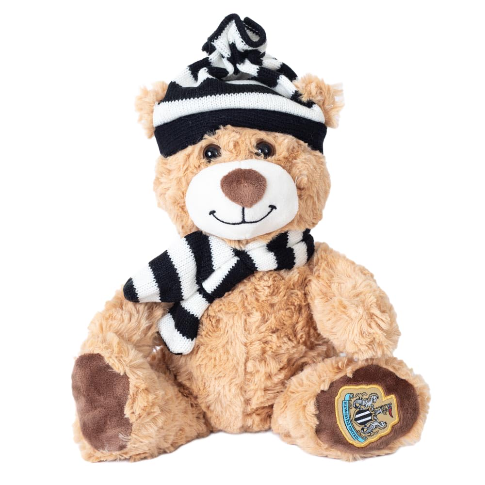 Newcastle United FC Plush Teddy Bear with Hat and Scarf, 27cm, Black and White Stripe, Official Licensed Product