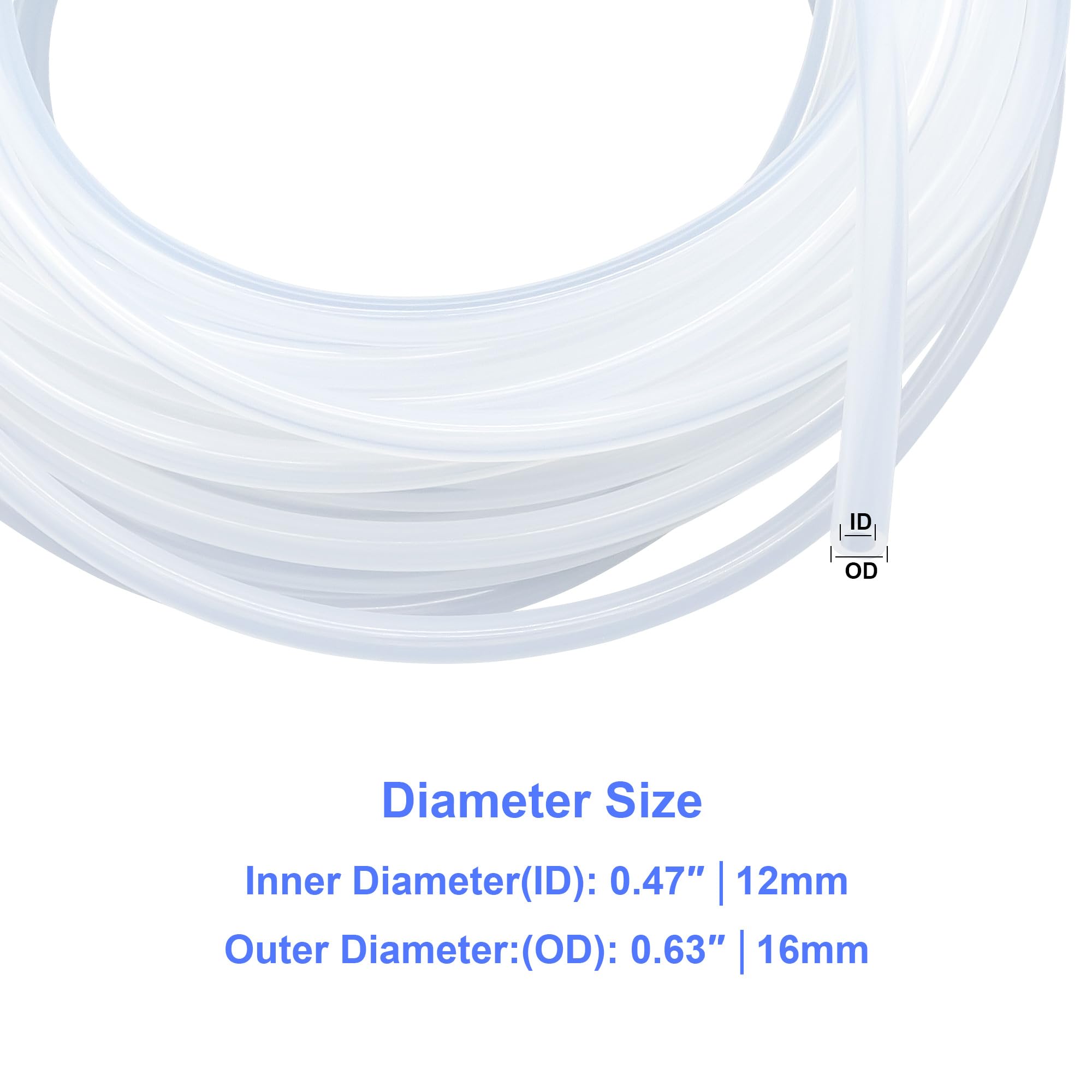 Tubo de silicona transparente de grado alimenticio, tamaño 12 mm x 16 mm, longitud 11 m, grosor 2 mm, manguera de goma flexible para tuberías de aire/agua