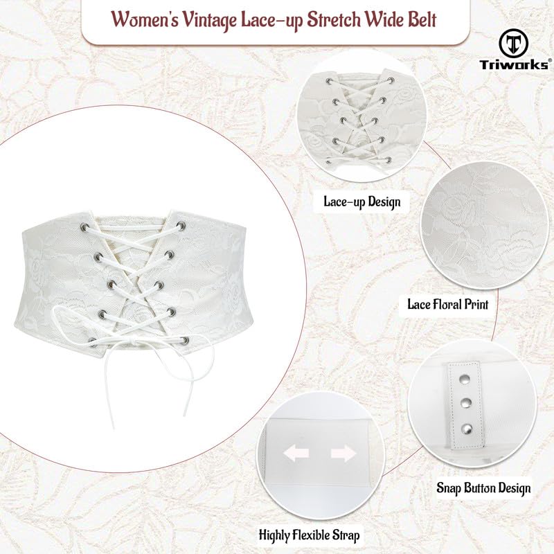 Women Waist Belt Corset Lace Up Tied Waspie Elastic Wide Belt for Dresses Halloween Pirate Corset3