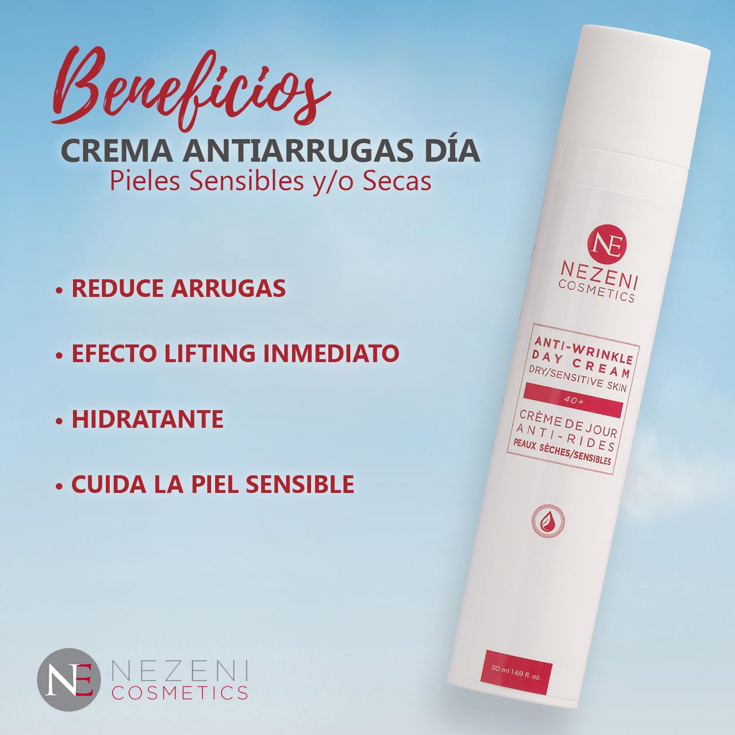 Nezeni Crema Facial Antiarrugas Mujer/Hombre 18 Principios Activos | Rellenador Arrugas Profundas | Crema Antiarrugas Día Reafirmante Para Cara, Cuello y Escote | Piel Sensible y/o Seca