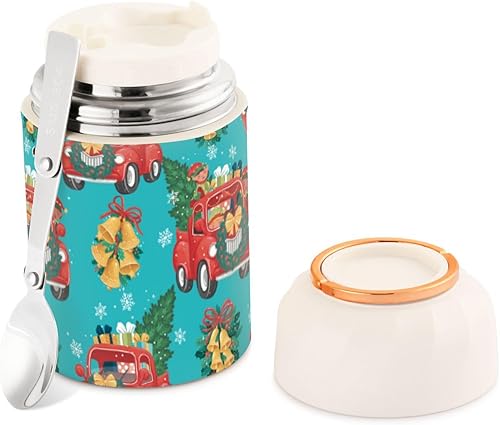 Christmas Snowflake Bell Food Jar with Spoon Stainless Steel Vacuum Insulated Food Container 17 oz Soup Thermos for Lunch