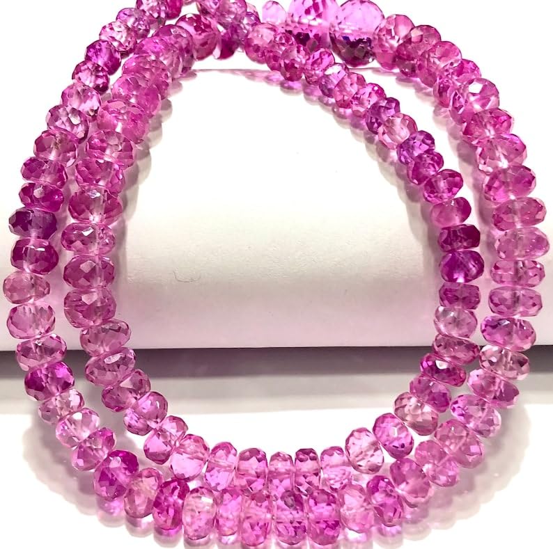 Saphir rose naturel facetté fil de 35cm pour fabriquer un bracelet de perles
