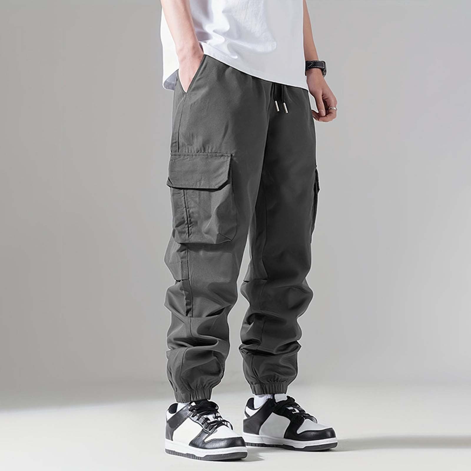 Pantalon Cargo Homme Taille Haute- Pantalons De Sport Palazzo Casual Couleur Unie Confortable Ample Multi-Poches Chic Streetwear De Tous Les Jours Polyvalent Pants pour Randonnée Pas Cher