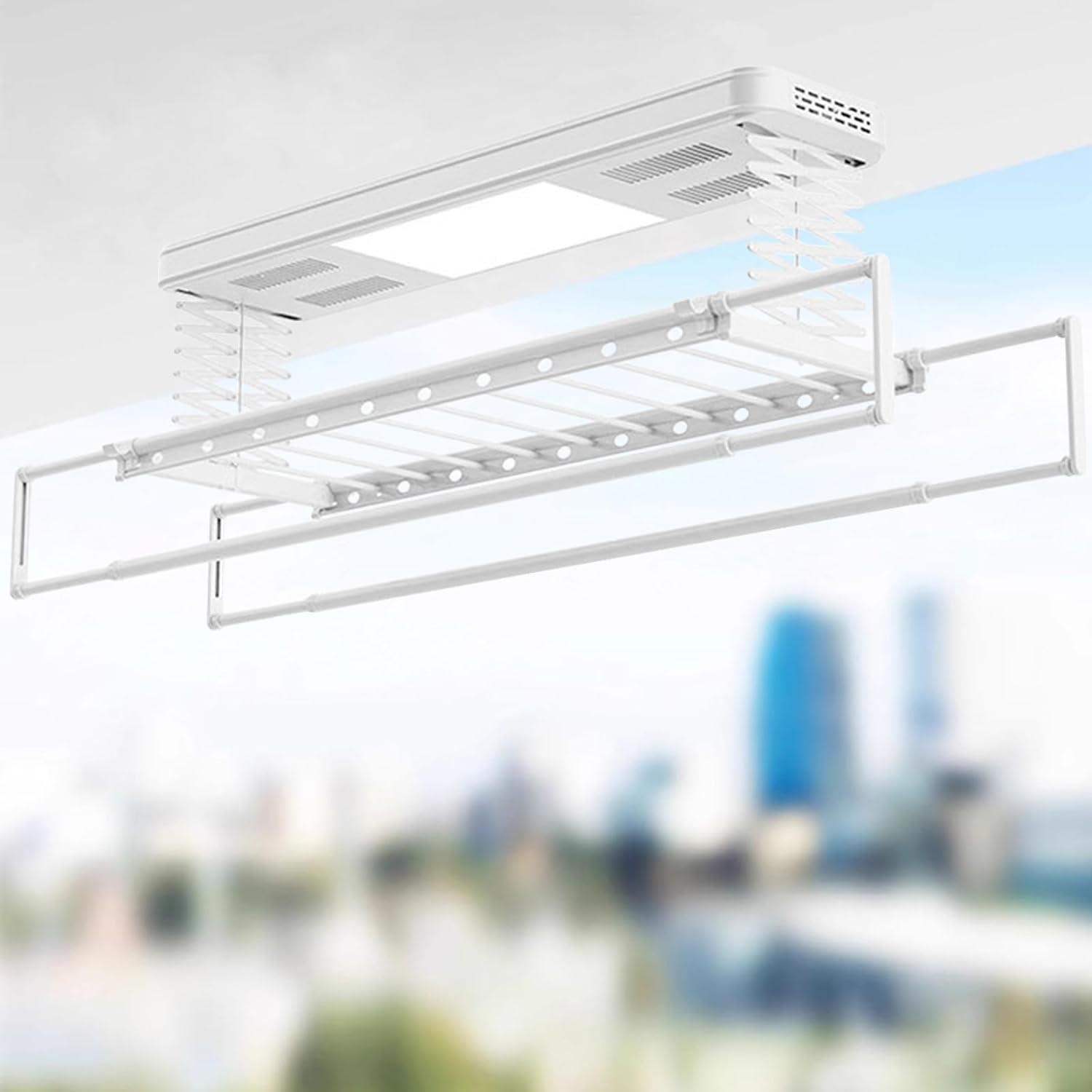 Foldable Space-Saving Clothes Rack Floor-Standing Clothes Rack Tripod,Clothes Drying Rack Tripod Portable Foldable Space Saving Laundry Drying Rack，White, Ceiling Single Pole Electric Clothe