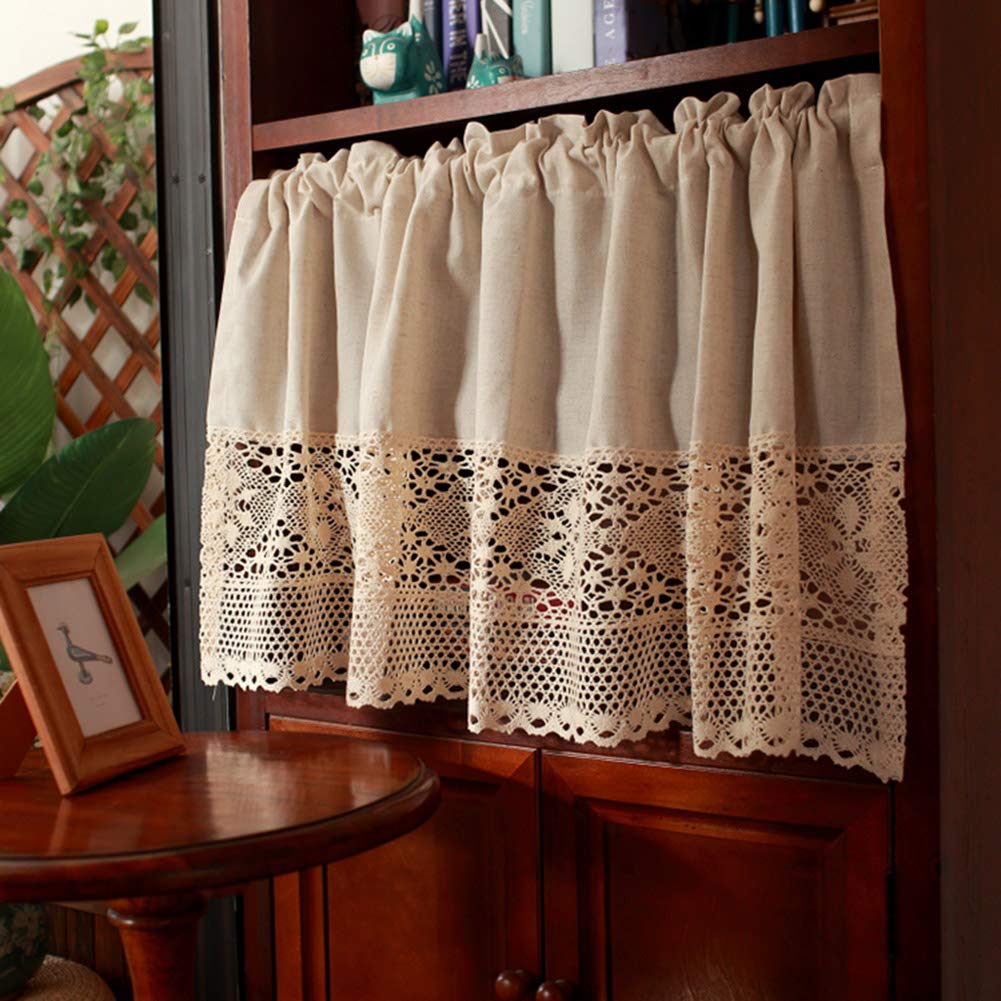ORICALCHASM Short Curtains, Shabby Chic Short Cafe Curtain for Kitchensbistros, Rustic Small Window Curtain Valance, Stitching Lace Drapes