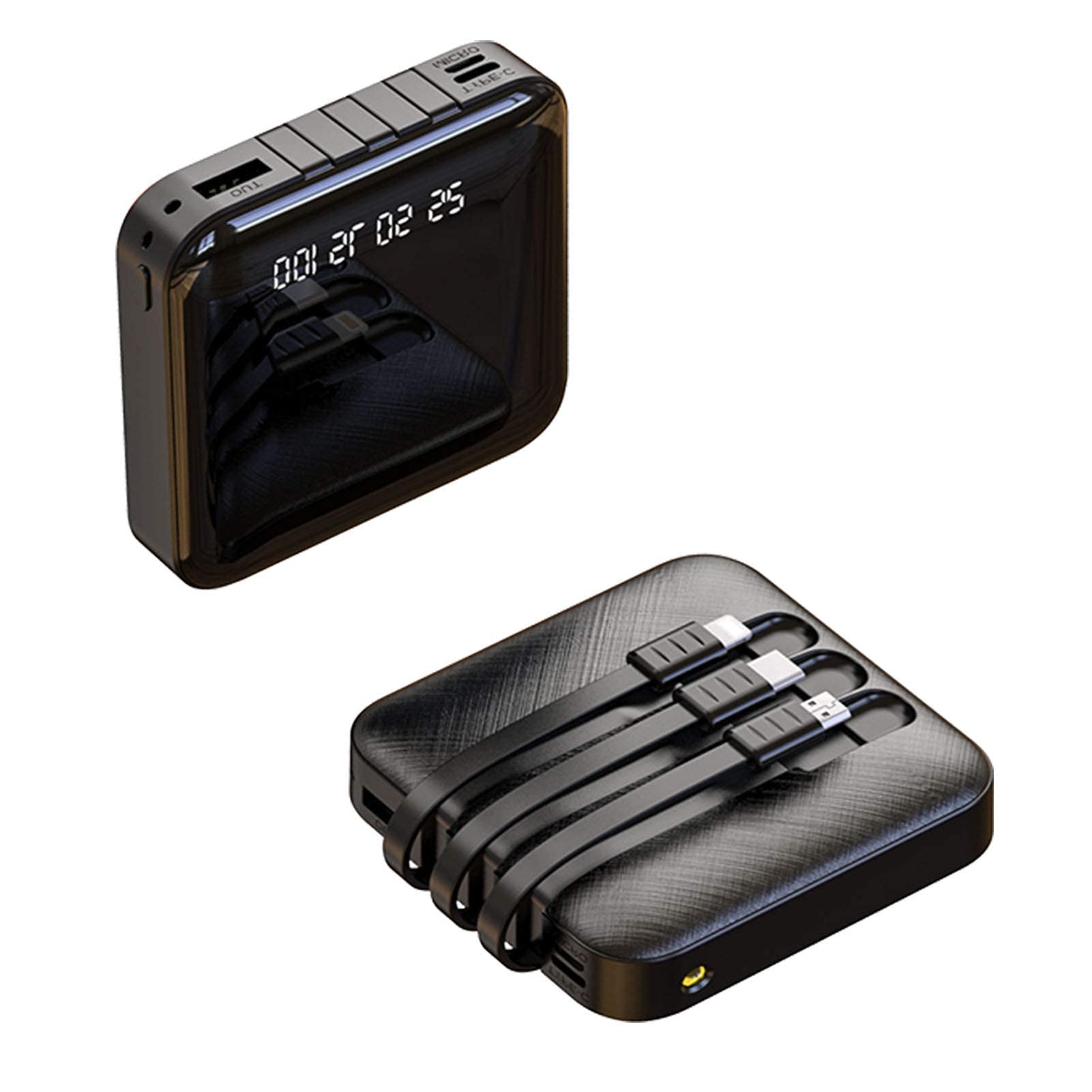 Tcbz Power Bank, Compact Portable Charger with 3 Cables And LCD Display And LED Flashlight, 2.1A High Speed Outputs USB C External Phone Battery Pack for Iphone Ipad Airpods Samsung Etc,20000mAh