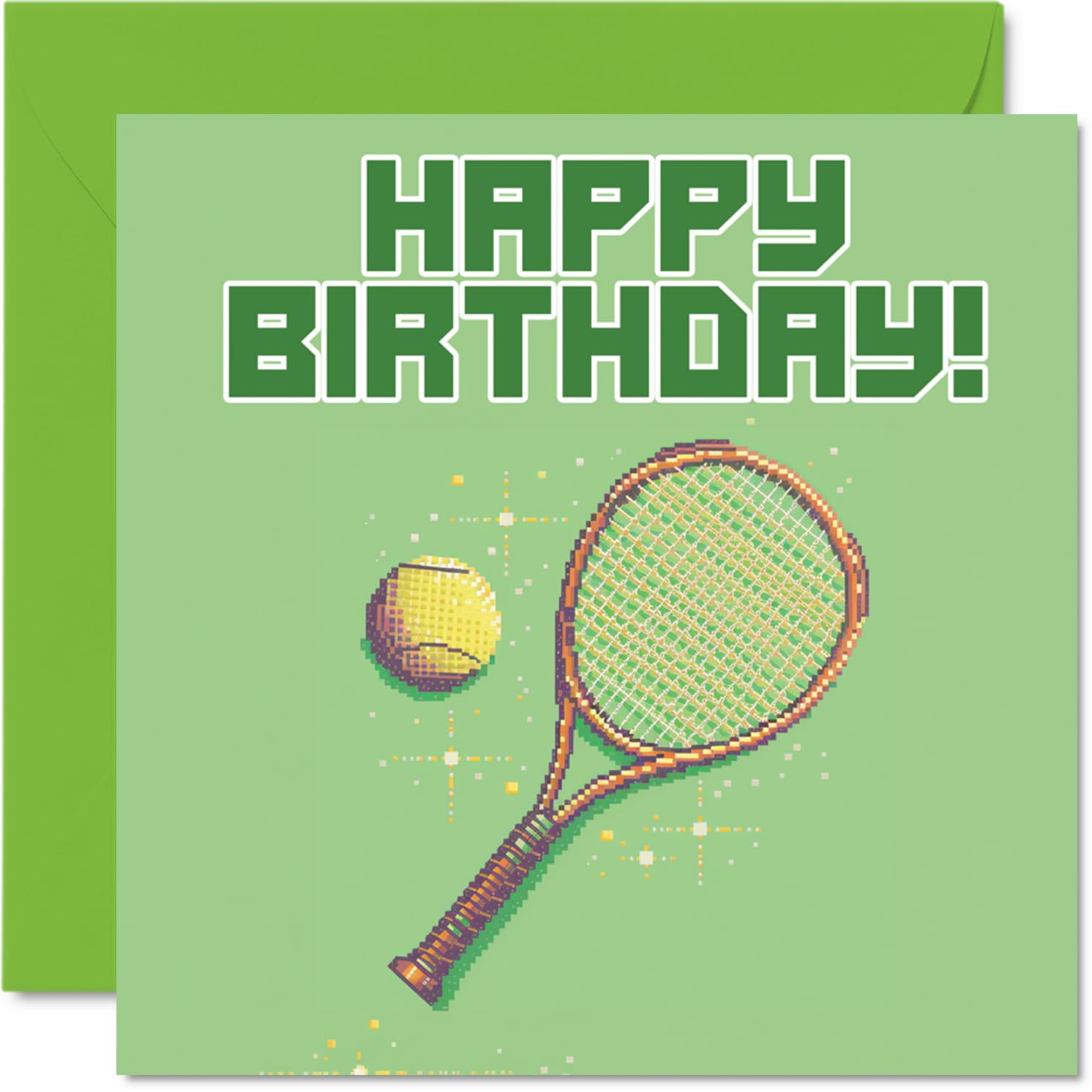 Birthday Cards for Men Women - Pixel Art Tennis - Happy Birthday Card for Brother Sister Son Daughter Uncle Aunt Colleague Friend 145mm Bday Greeting Cards