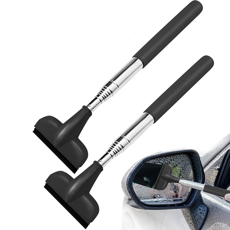 Rodo retrátil para espelho retrovisor automotivo WSSROGY com lâmina de borracha, cabo extensível até 98,0 cm, preto, kit com 2 unidades