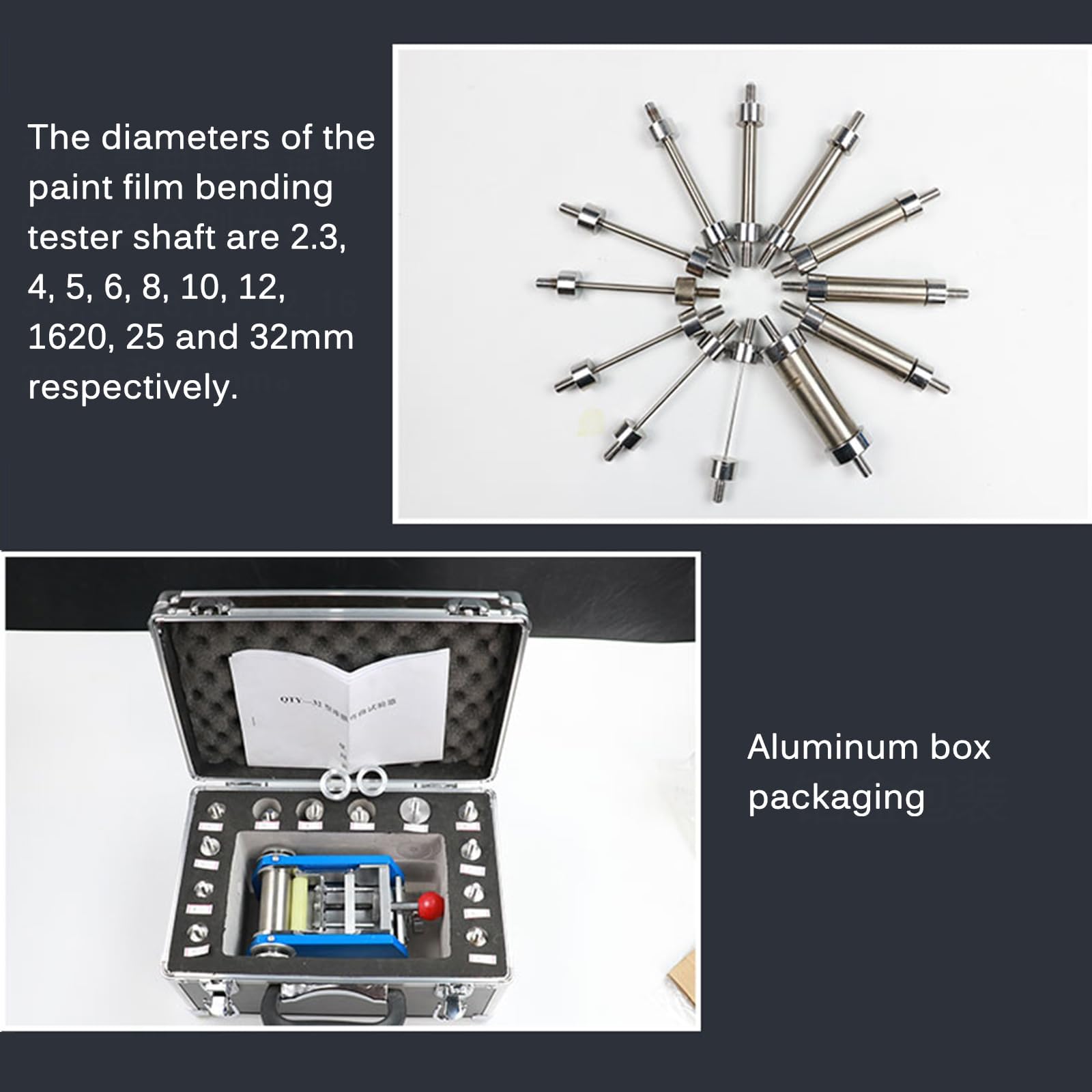 Tester cilindrico della piegatura del mandrino per elasticità del rivestimento e flessibilità della pittura, diametro di Rod dell'asse 2mm - 32mm