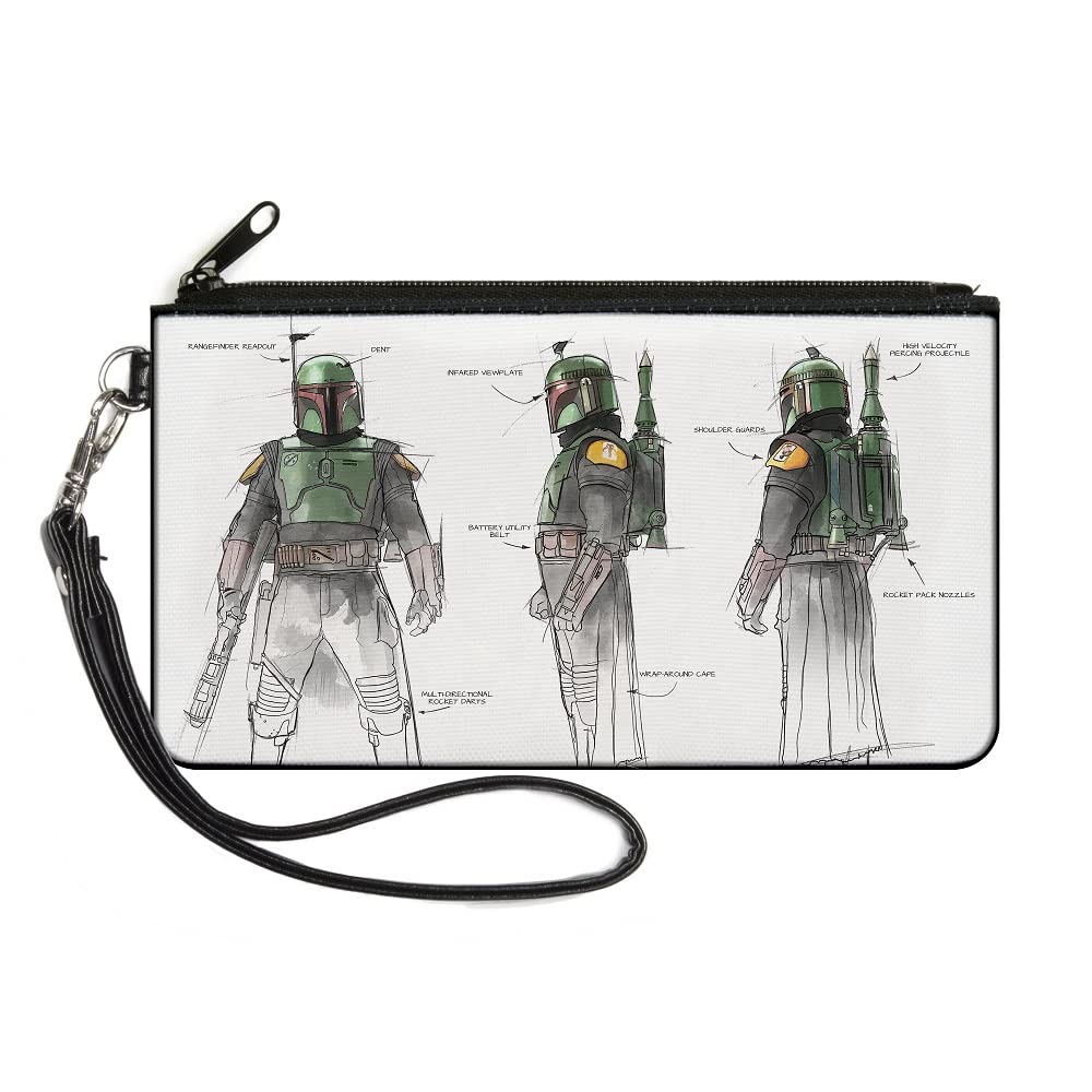 Buckle-Down Star Wars Wallet, Zip Clutch, Star Wars The Book of Boba Fett All Sides Schematic White, Canvas