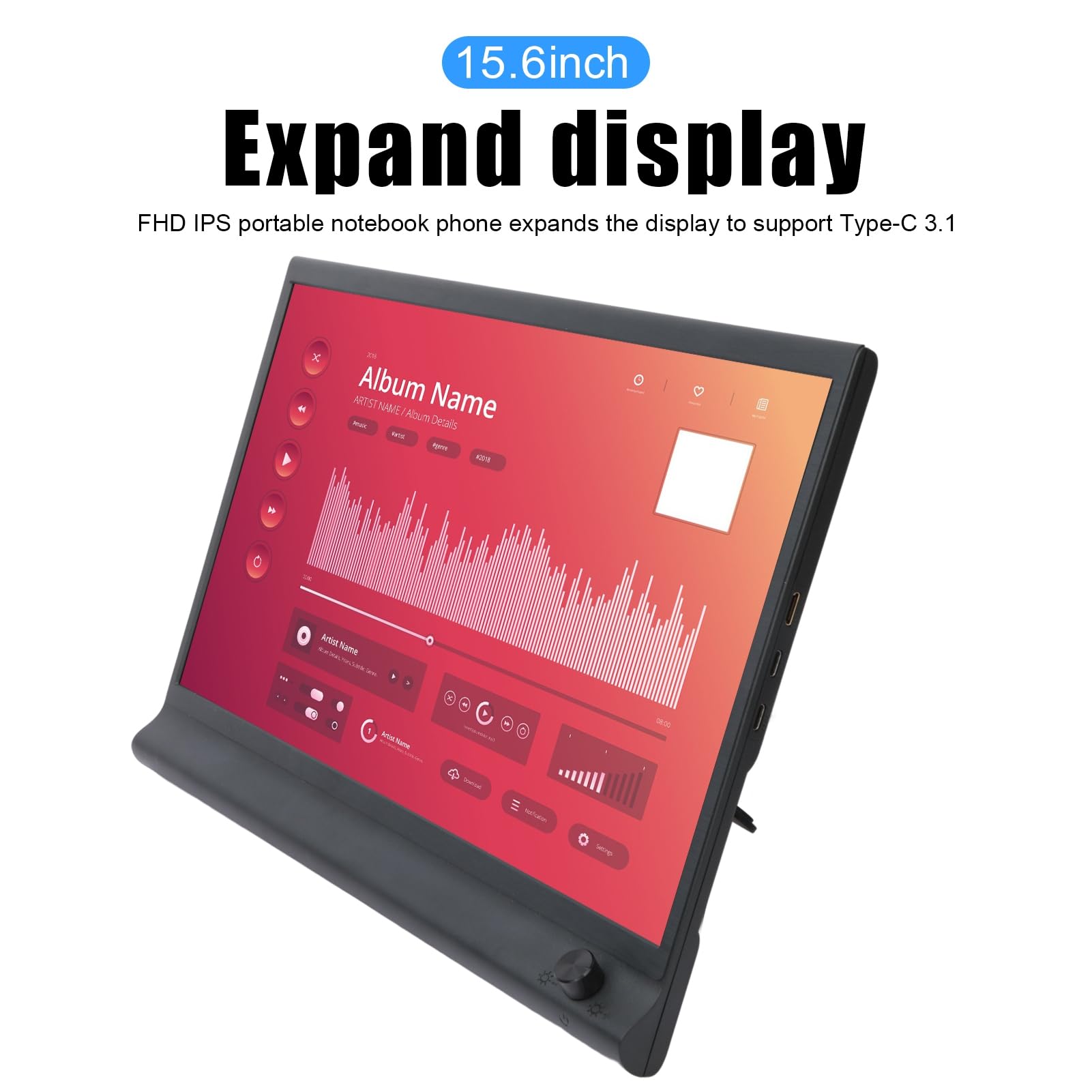 Bodhi2000 Monitor portatile, 15,6", FHD 1080P IPS, monitor portatile per computer portatile, monitor esterno da gioco con supporto, per uso quotidiano, ufficio, computer, intrattenimento, espansione,