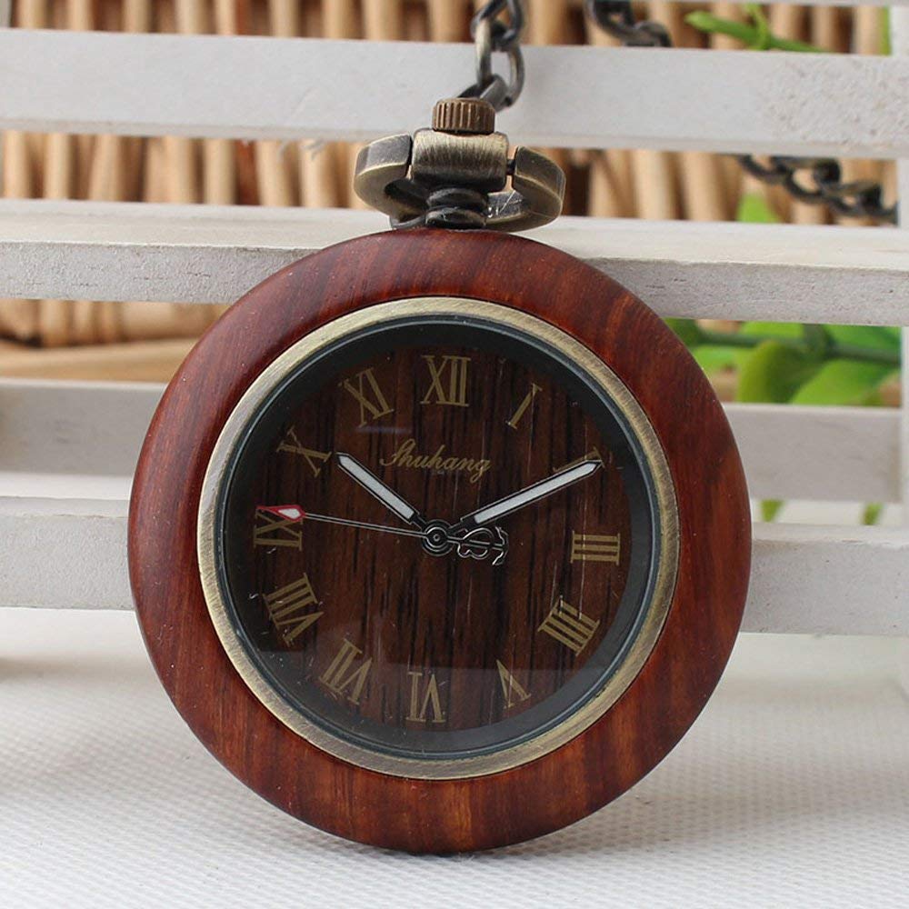 Orologio da Tasca al Quarzo retrò per Studenti Maschi e Femmine, Abbigliamento, Tavolo Abbinato, venatura del Legno, Parola Romana, Scala, Orologio da Tasca Senza coperch