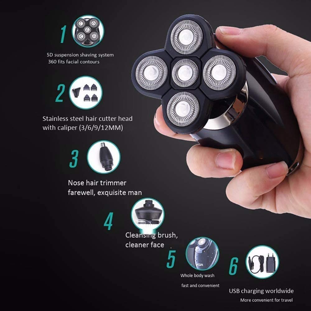 Afeitadoras eléctricas, 4 en 1, lavables, rotativas, cortadoras de pelo húmedo, cepillo de limpieza facial recargable para hombres