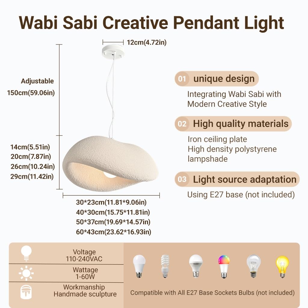 Japón Wabi Sabi Estilo Lámpara Colgante E27 Polietileno Material Lámparas Colgantes Moderna Creativa Ajustable Altura Colgante Luces Adecuadas Para Sala De Estar Comedor Cocina(Blaiken Brown,60c