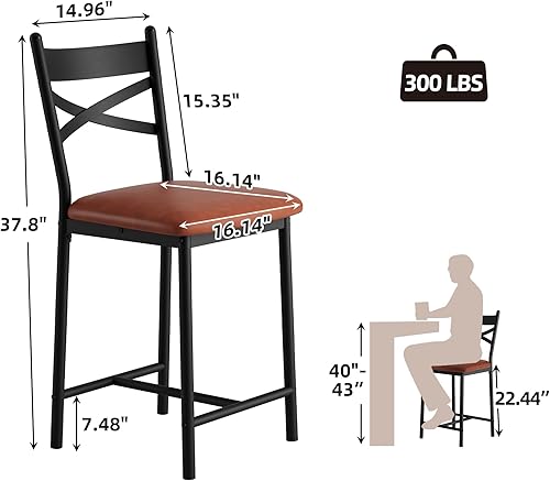 Miniatura 2 de IDEALHOUSE Juego de 2 taburetes de bar, sillas de bar tapizadas con respaldo, cojín grueso, taburetes de bar de altura de mostrador para isla de