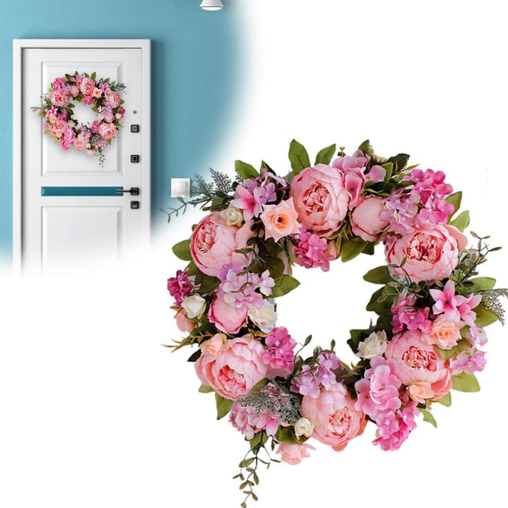 Kranz Türkranz Blumenkranz Künstliche Pfingstrose Seidenkranz Rosa Dekoration für Haustür Büro Zuhause Hochzeit Party