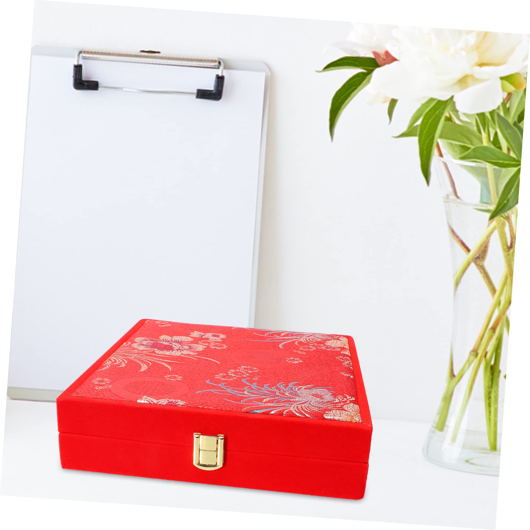 FRCOLOR Caja para Joyas de Madera y Seda Satén, Estuche Decorativo Rojo para Pulseras y Collares, Protección contra Polvo y Huellas, Adecuado para Boda