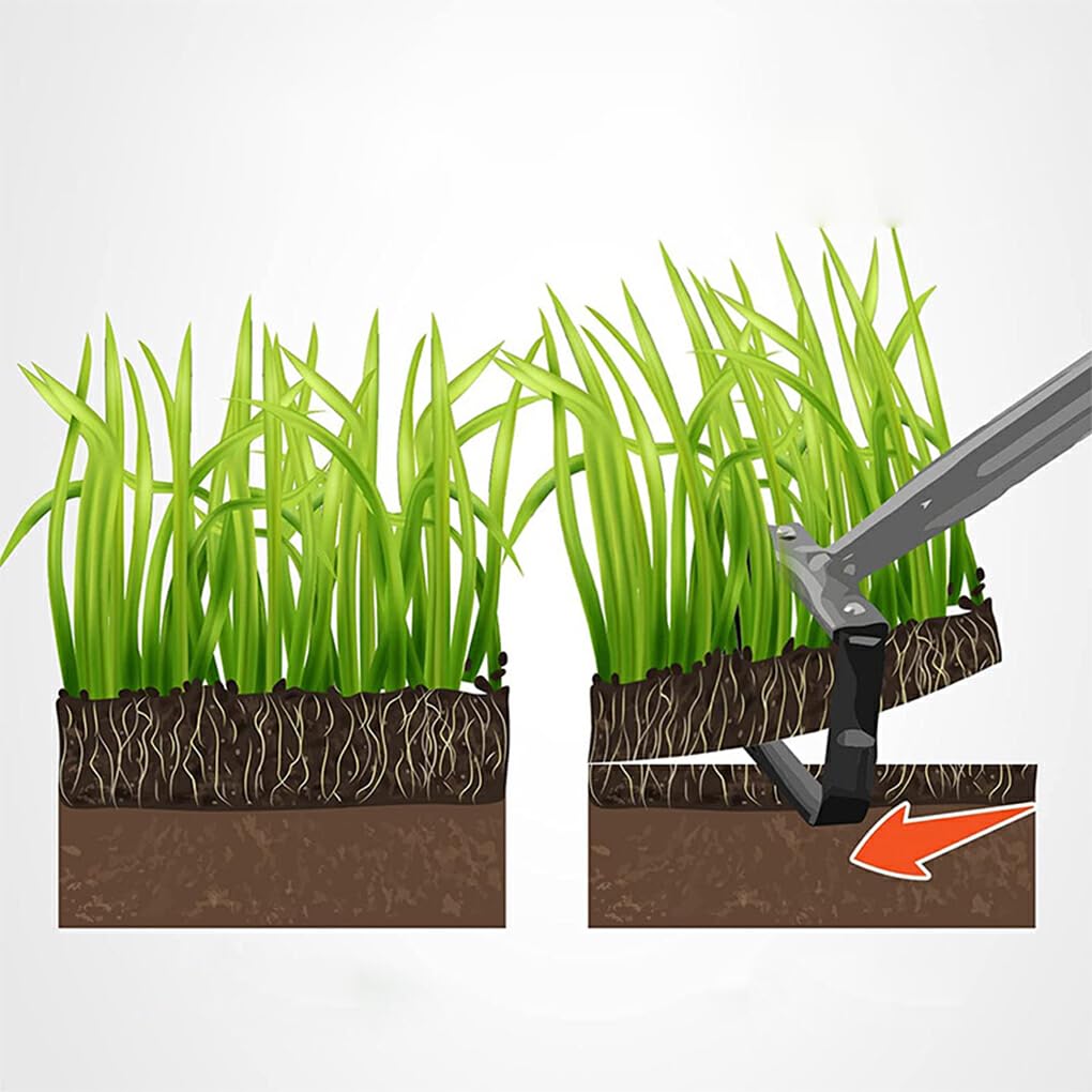 Gartenharke mit Push Pull Aktion, vielseitige Hacke für einfache Grasentfernung, Edelstahl, einfach zu installierende Steigbügelhacke, 6 Abschnitte 2.4 m