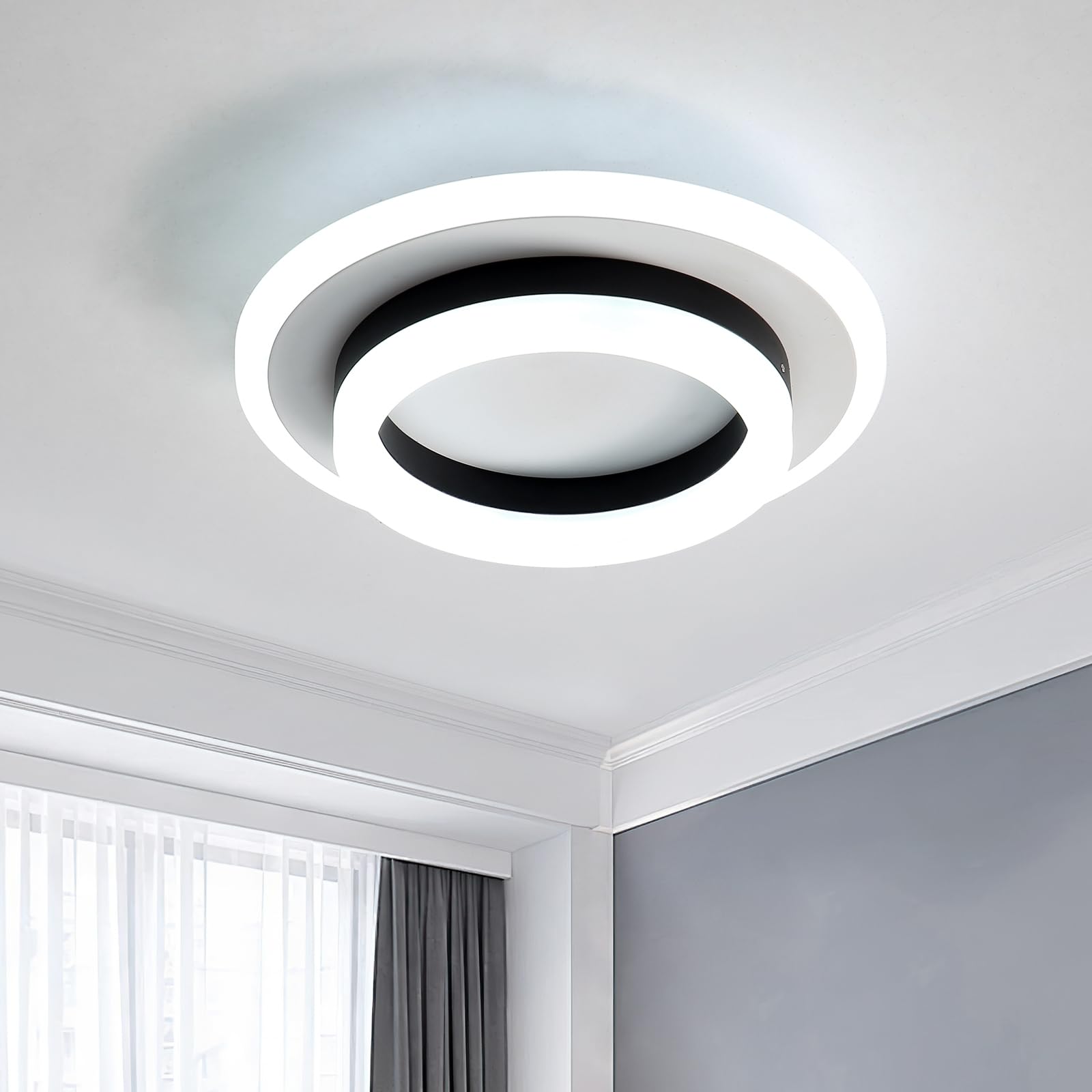 SENQIU LED Ceiling Light, 24W 2700LM Bright Modern LED Ceiling Lamp, White Black Round Lighting Fixture for Bedroom Kitchen Hallway Office Living Room, Cool White 6500K, 20CM