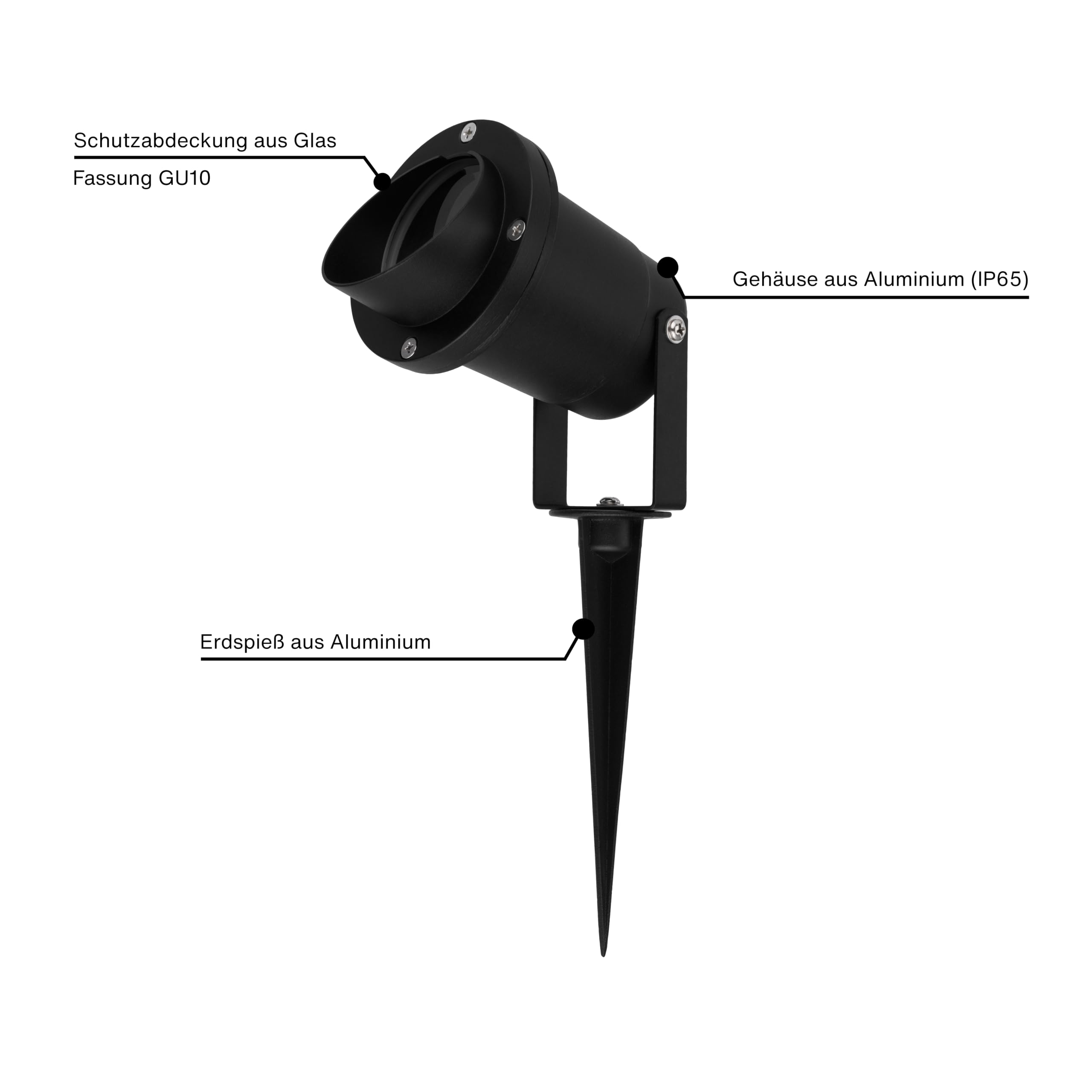 REV Juego de iluminación de jardín (12 luces orientables para senderos, carcasa de aluminio IP65, 230 lm, 3 W, cable de 1,5 m, altura de 34 cm), color negro