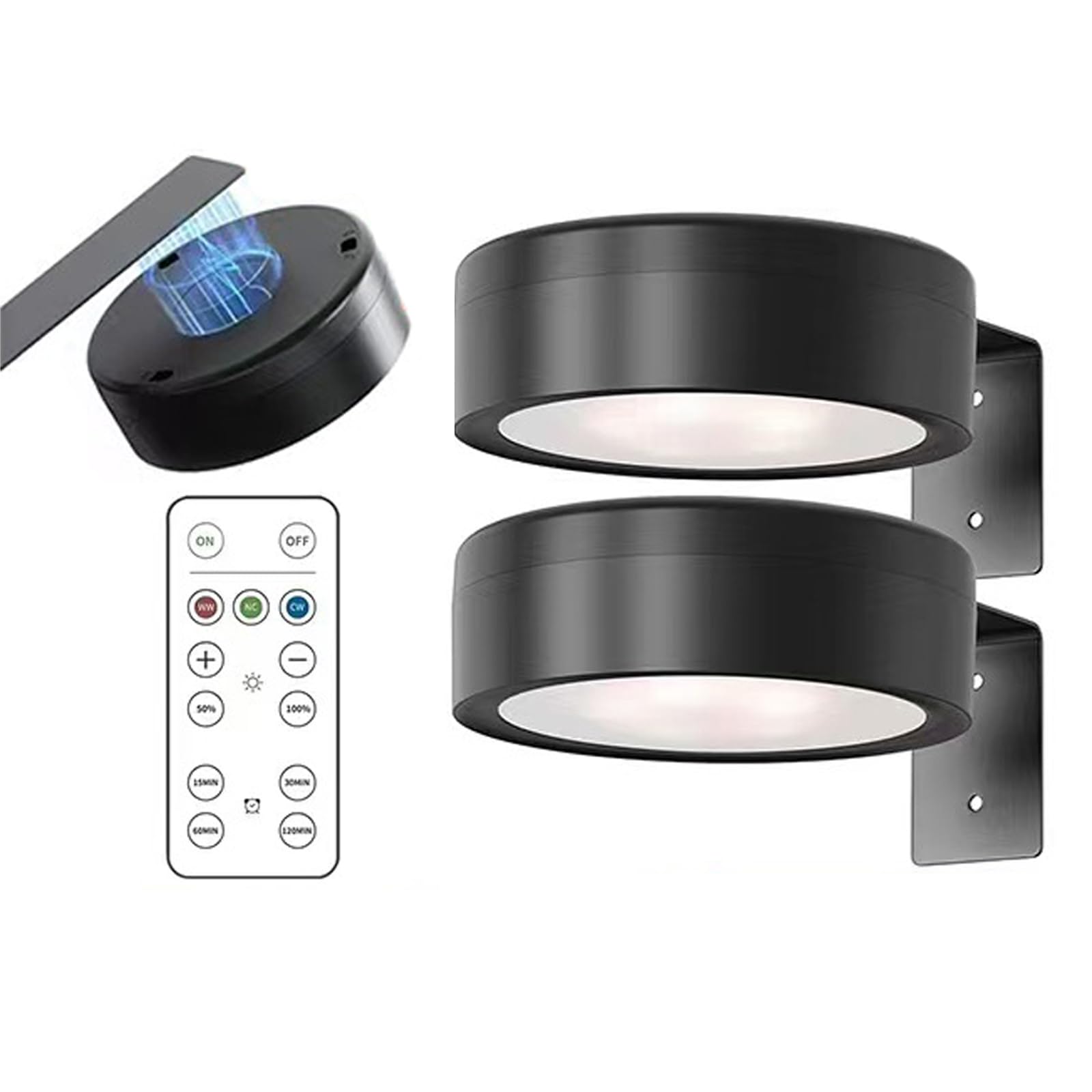 2PCS Picture Lights for Wall, Magnetic LED Rechargeable Wireless Art Picture Frame Lights, Magnetic Led Painting Light with Remote Control & 3 Color Temps, Wall Light for Paintings (Black, Charge)