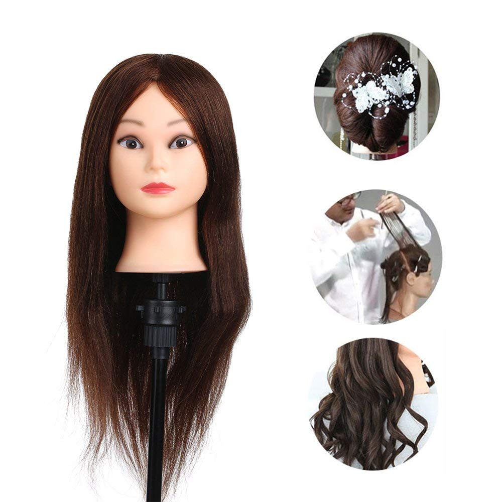 IAS100% Real Human Hair Training Head Hair Practice Manikin Head Hairdressing Dummy Salon Head 4