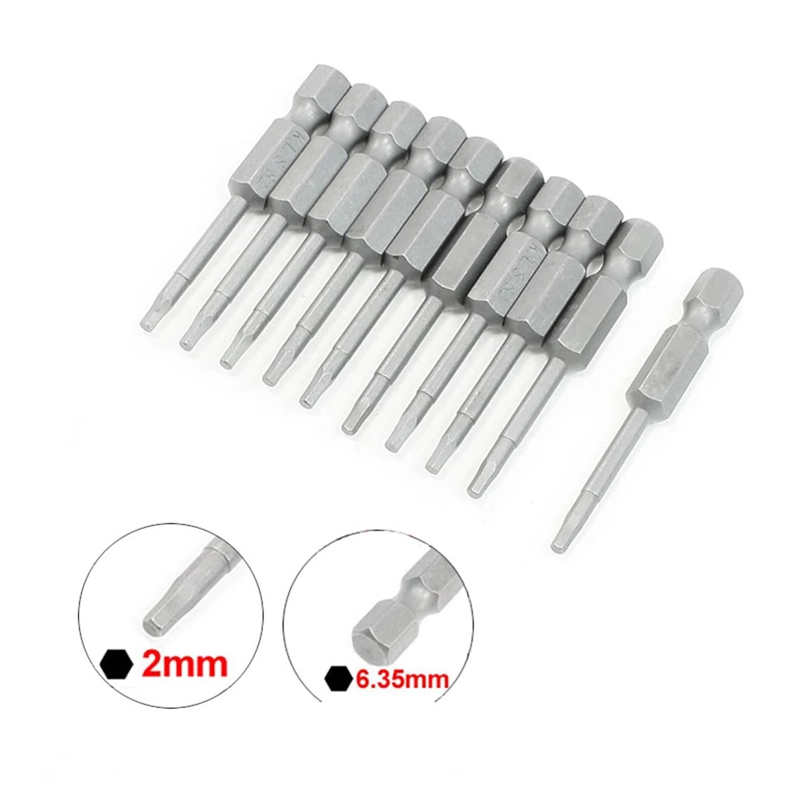 Juego de 10 puntas de destornillador hexagonales de punta de 2 mm magnéticas de 6,35 mm