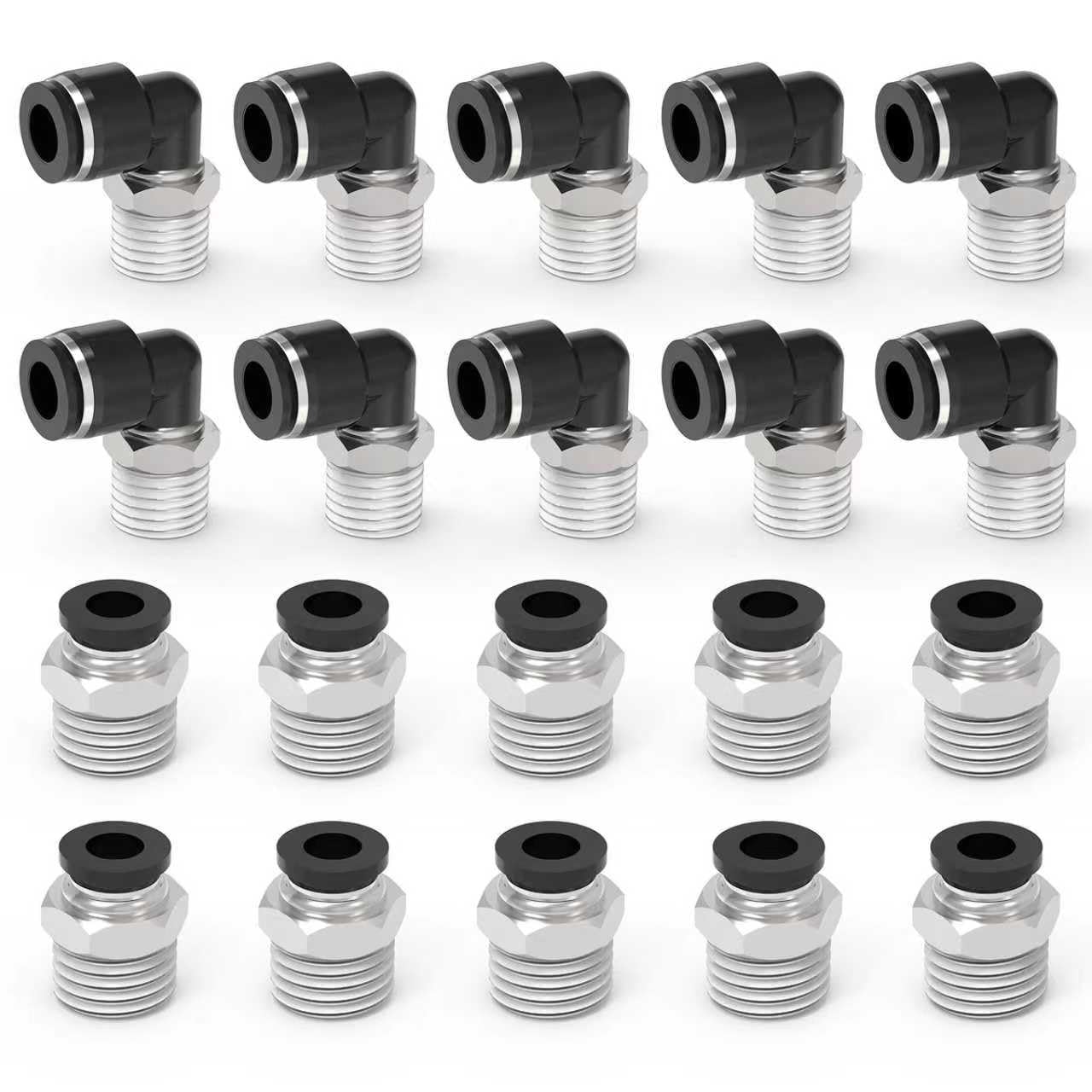 EterMutable 20Packs 1/2" OD Tube x 3/8" NPT Thread Male Straight and Elbow Push to Connect Fittings,Pneumatic Quick Connect Air Line Hose Fittings